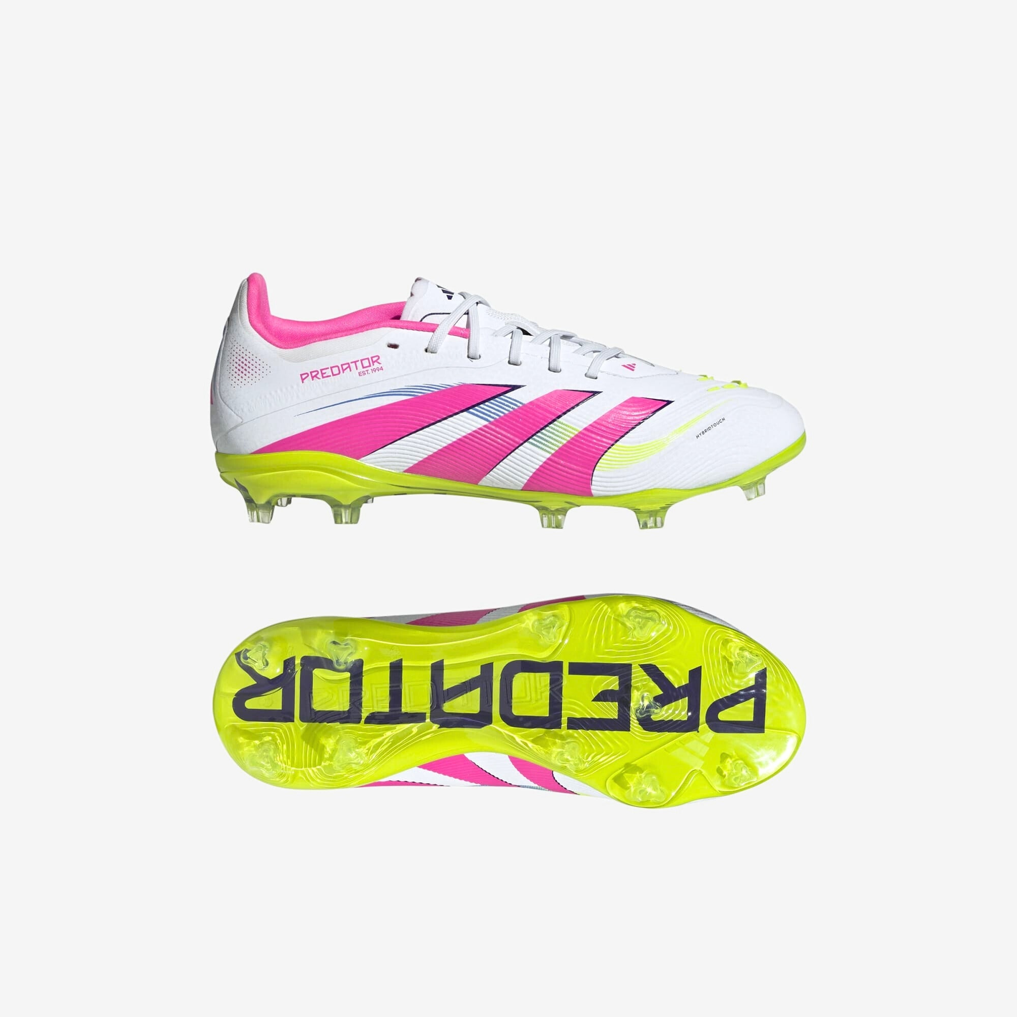 adidas Jr. Predator Elite Big Kids' FG Low-Top Soccer Cleats - Cloud White / Lucid Pink / Lucid Lemon