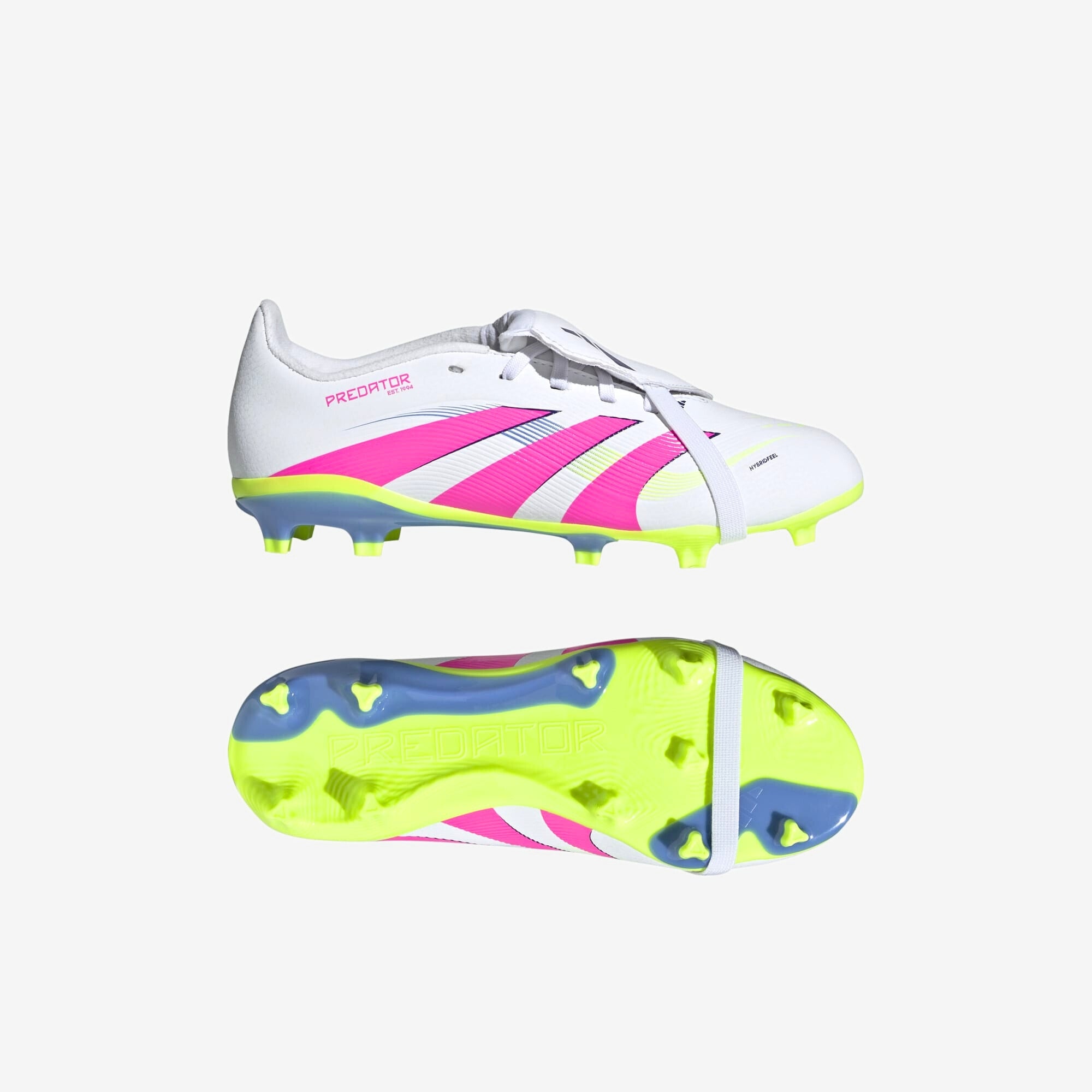 adidas Jr. Predator League Fold-Over Tongue Little/Big Kids' FG Low-Top Soccer Cleats - Cloud White / Lucid Pink / Lucid Lemon