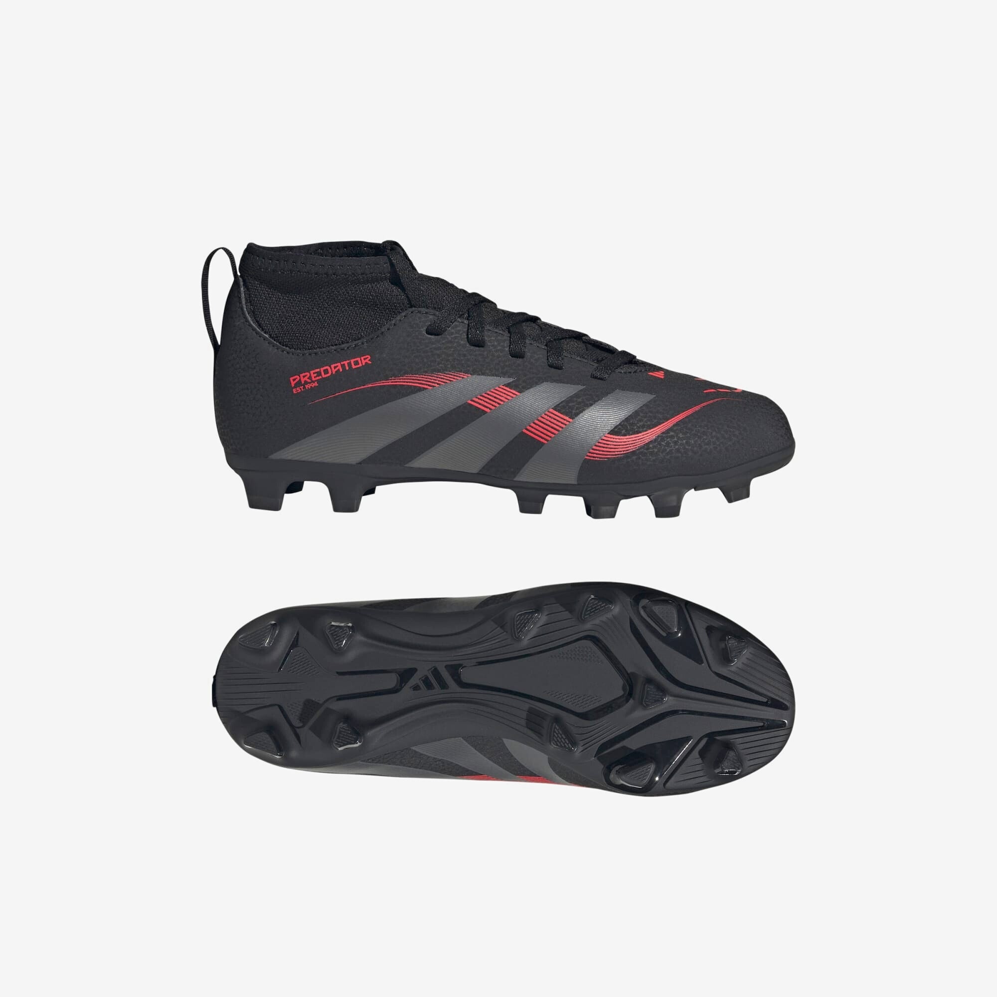 adidas Jr. Predator Club Sock Little/Big Kids' FG/MG Low-Top Soccer Cleats - Core Black / Grey Four / Lucid Red