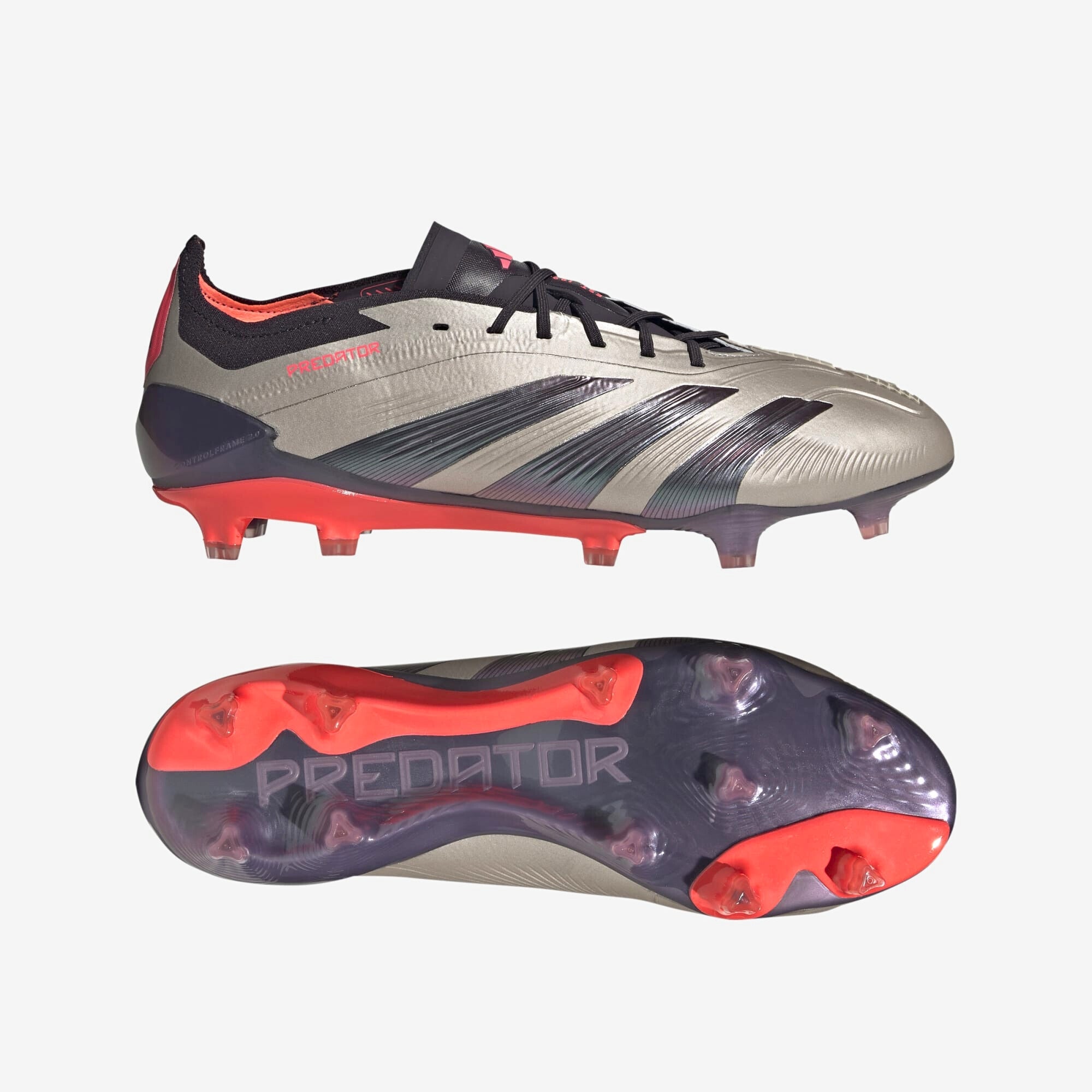 adidas Predator Elite FG Low-Top Soccer Cleats - Platinum Metallic / Aurora Black / Carbon