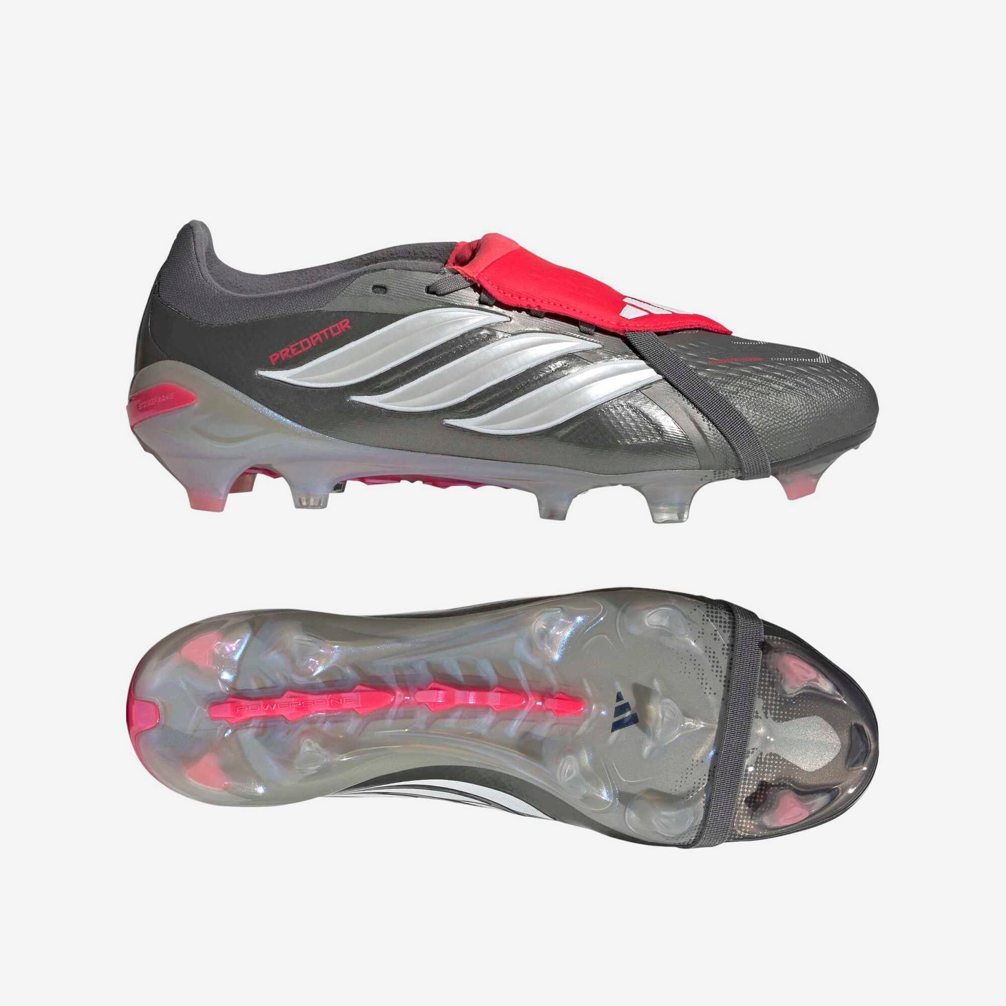 adidas Predator Pro Fold-Over Tongue Firm-Ground Low-Top Soccer Cleats - Iron Metallic / Zero Metalic / Lucid Red