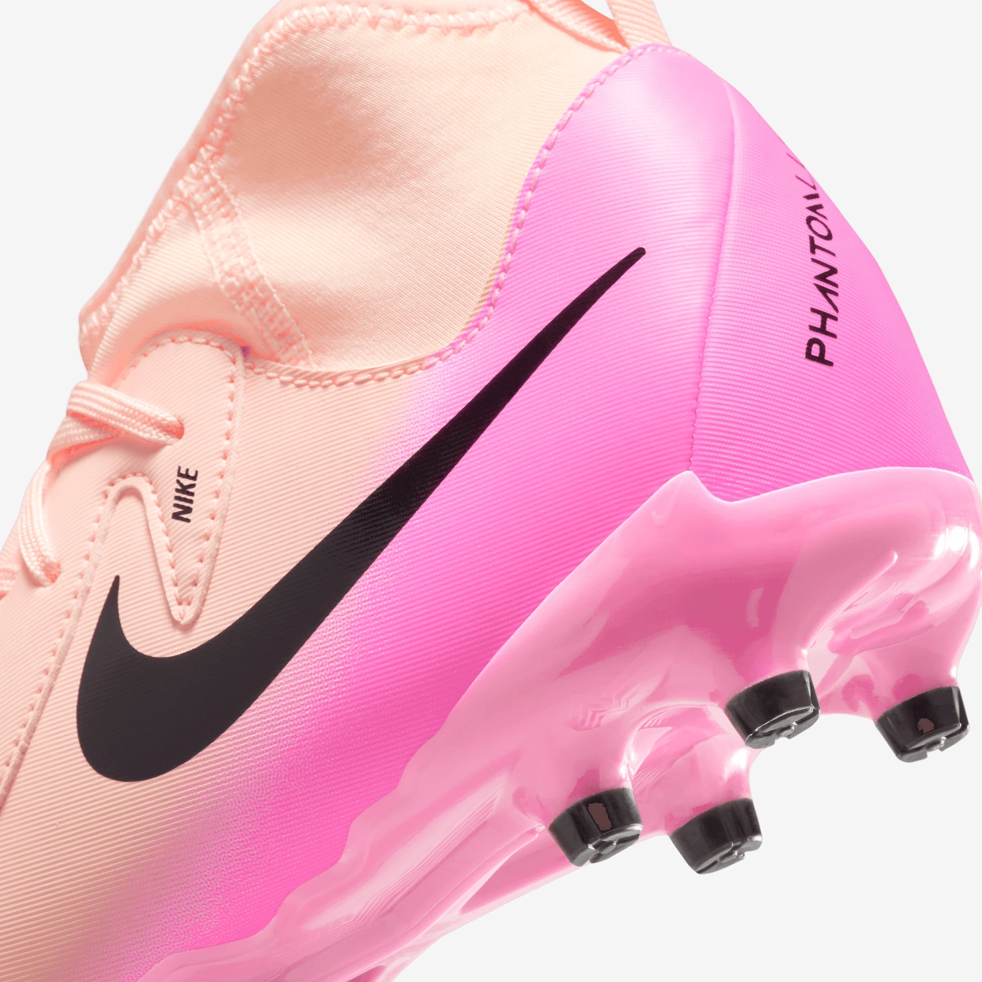Nike Jr. Phantom Luna 2 Academy Little/Big Kids' MG High-Top Soccer Cleats - Crimson Tint/Black-Pink Blast