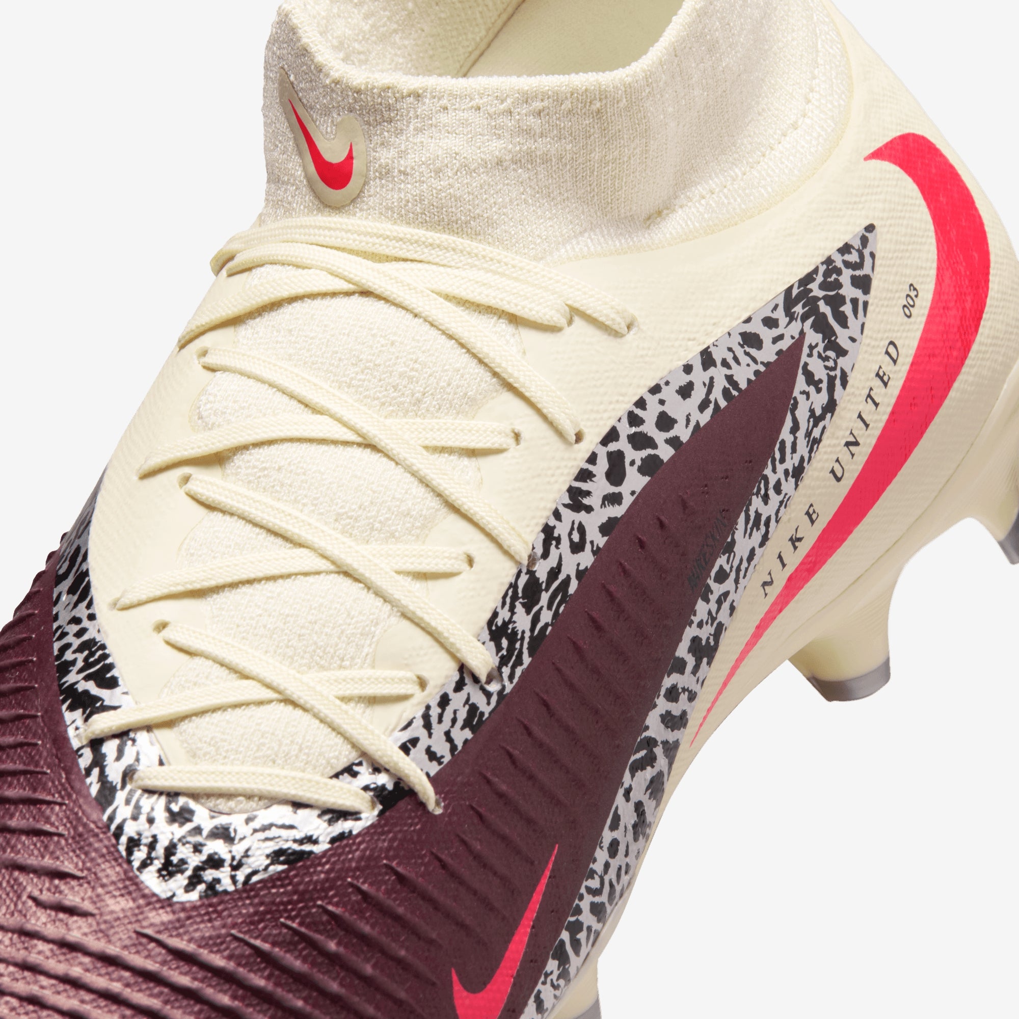 Nike United Phantom 6 High Academy Multi-Ground Soccer Cleats - Burgundy Crush/University Red-Fossil