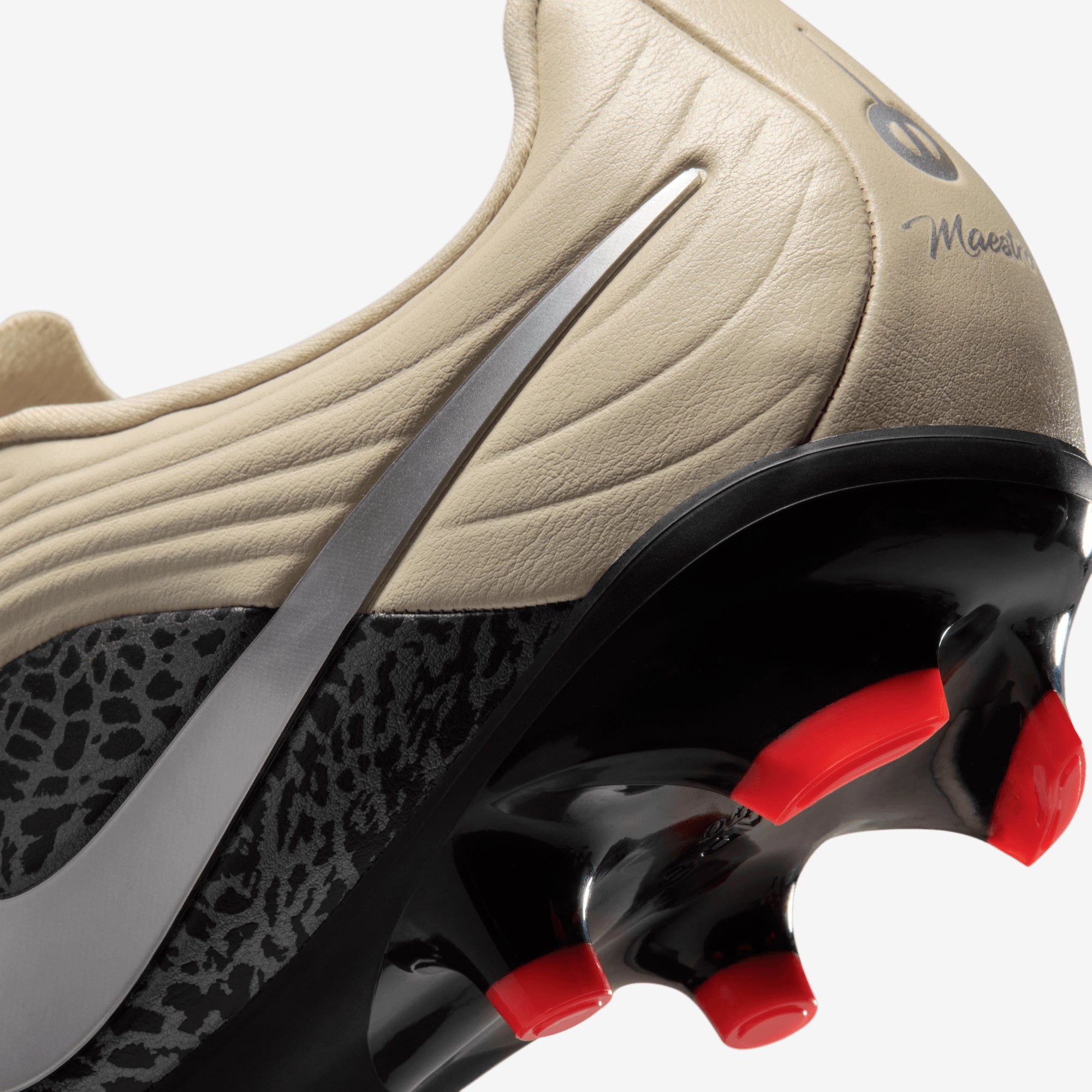Nike United Tiempo Maestro Academy Multi-Ground Low-Top Soccer Cleats - Fossil/Metallic Silver-Burgundy Crush