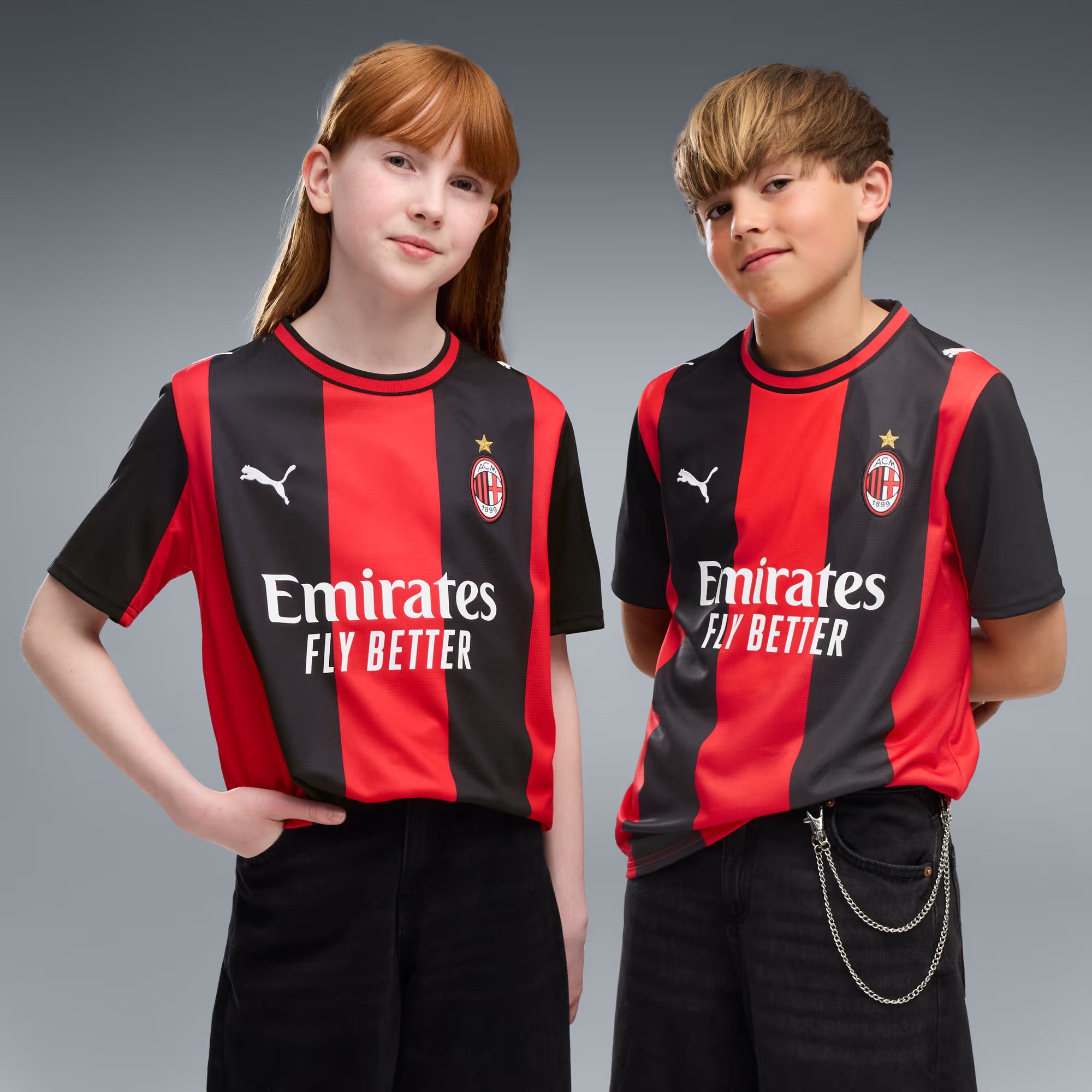 PUMA AC Milan 2026/27 Stadium Home Big Kids' Soccer Jersey - PUMA Black-For All Time Red