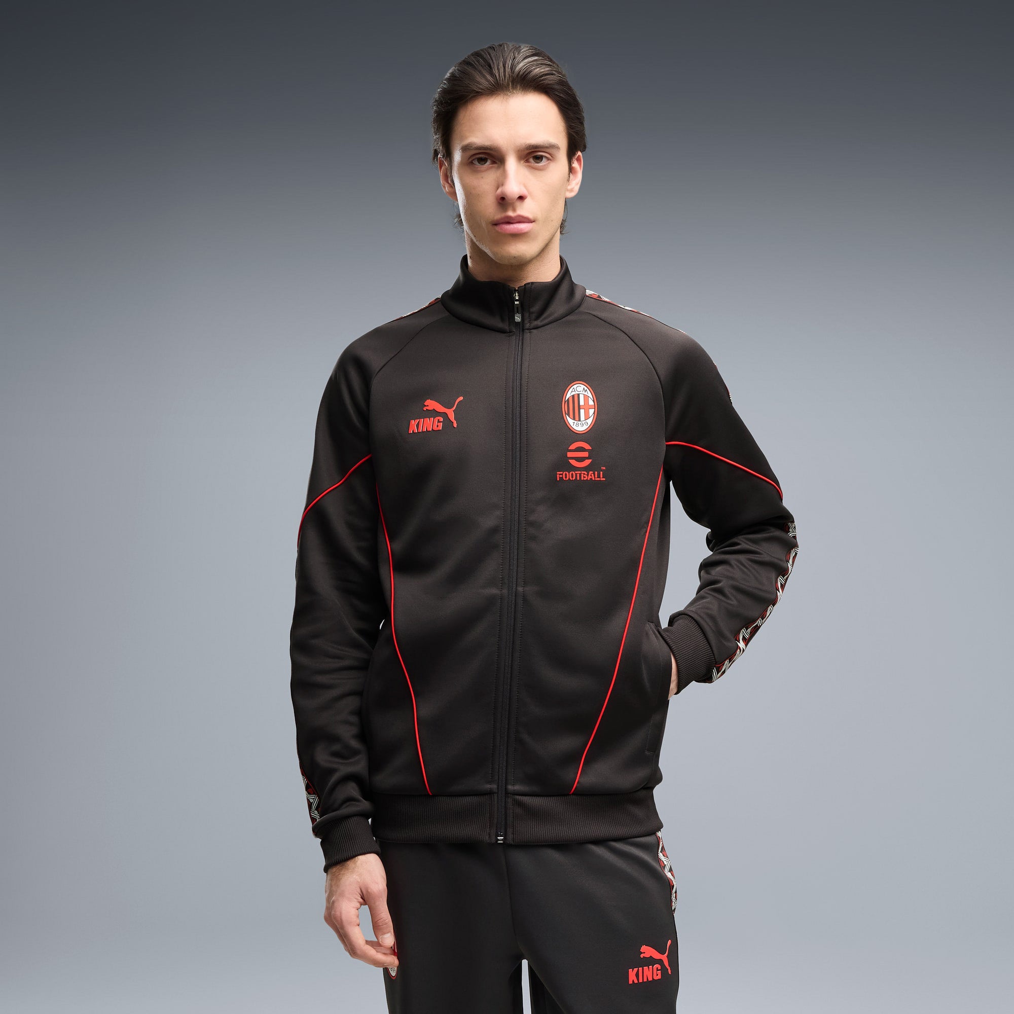 PUMA AC Milan KING Anthem Men's Full-Zip Soccer Track Jacket - Flat Dark Gray-For All Time Red