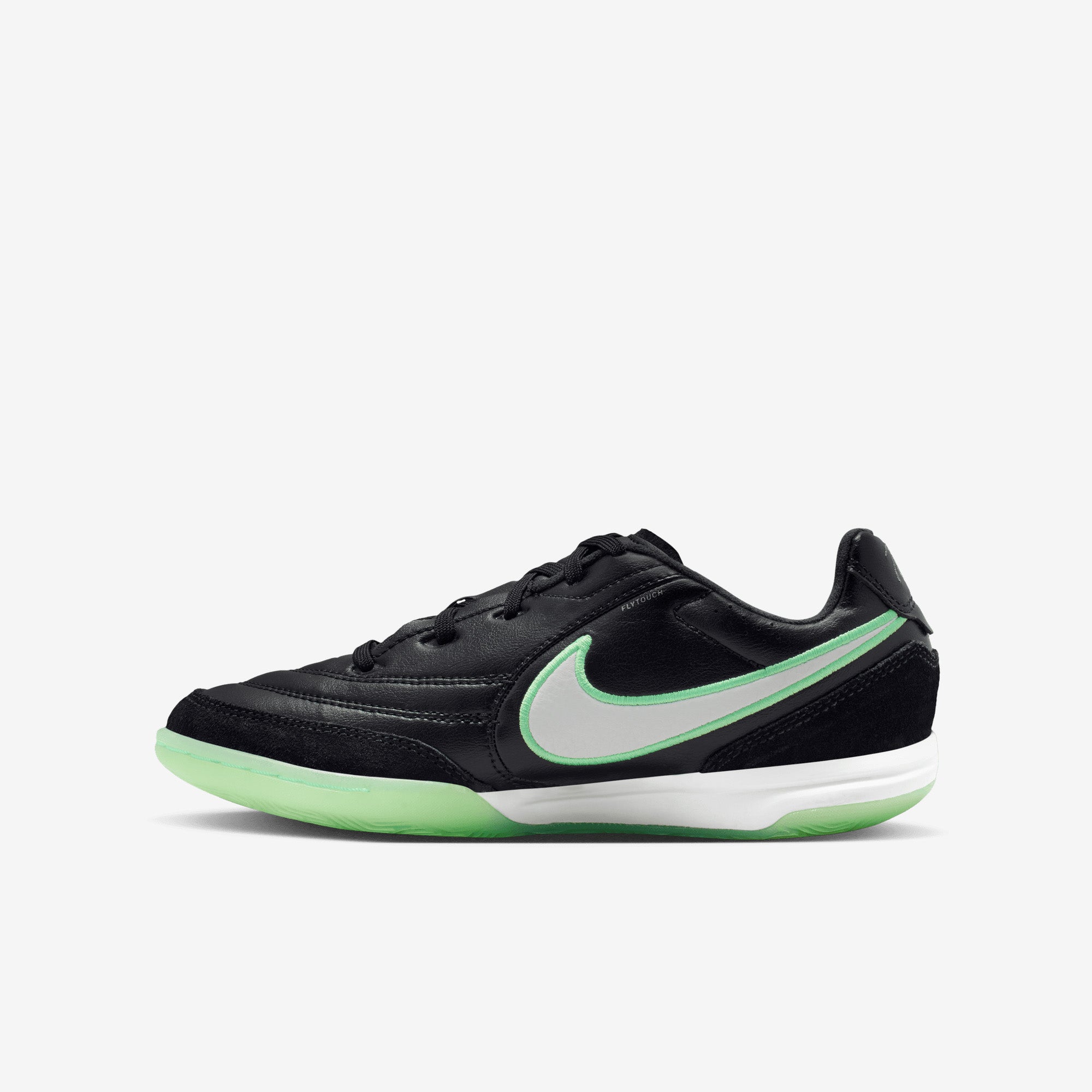 Nike Jr. Tiempo Streetgato Big Kids' Indoor/Court Low-Top Soccer Shoes - Black/Illusion Green-Black