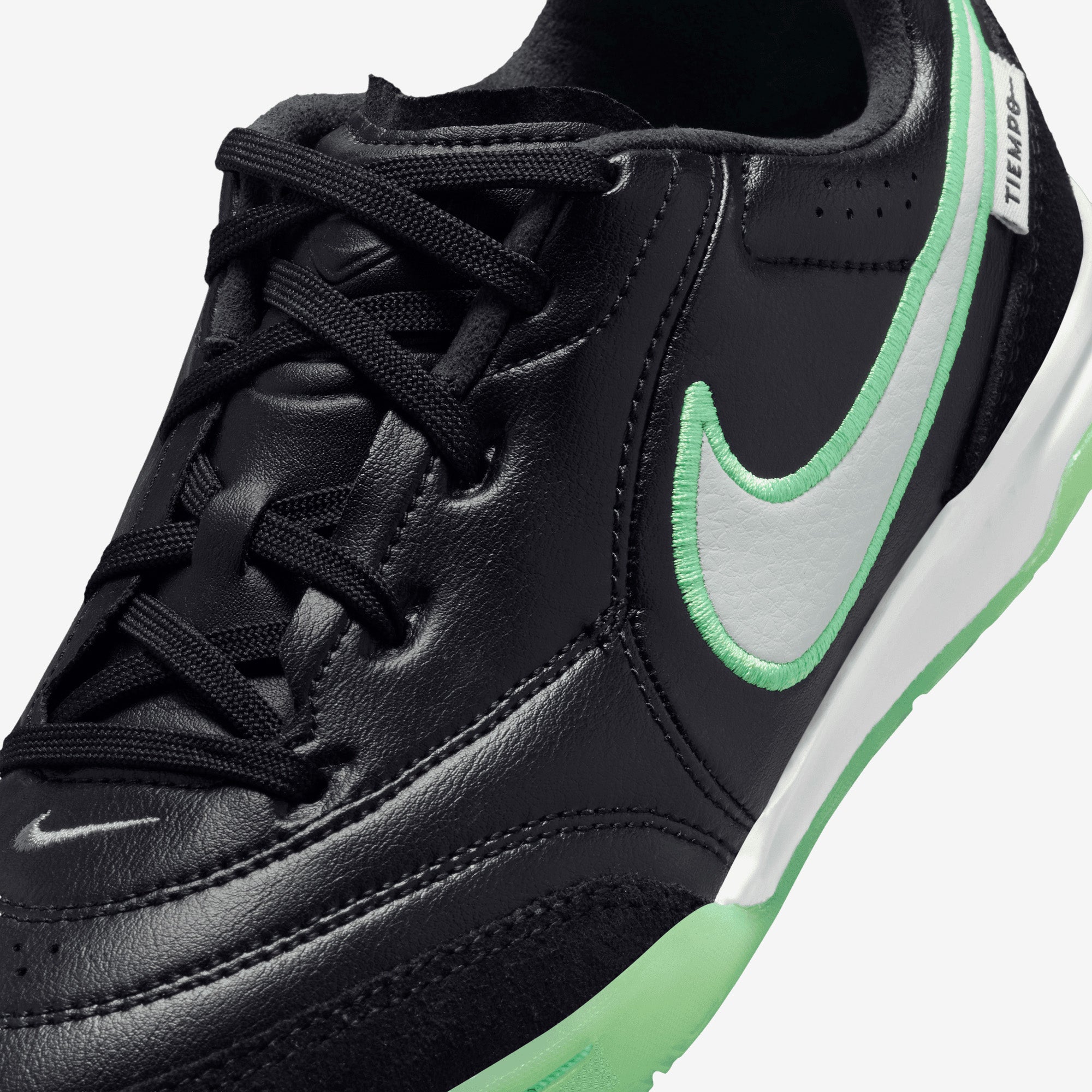 Nike Jr. Tiempo Streetgato Big Kids' Indoor/Court Low-Top Soccer Shoes - Black/Illusion Green-Black