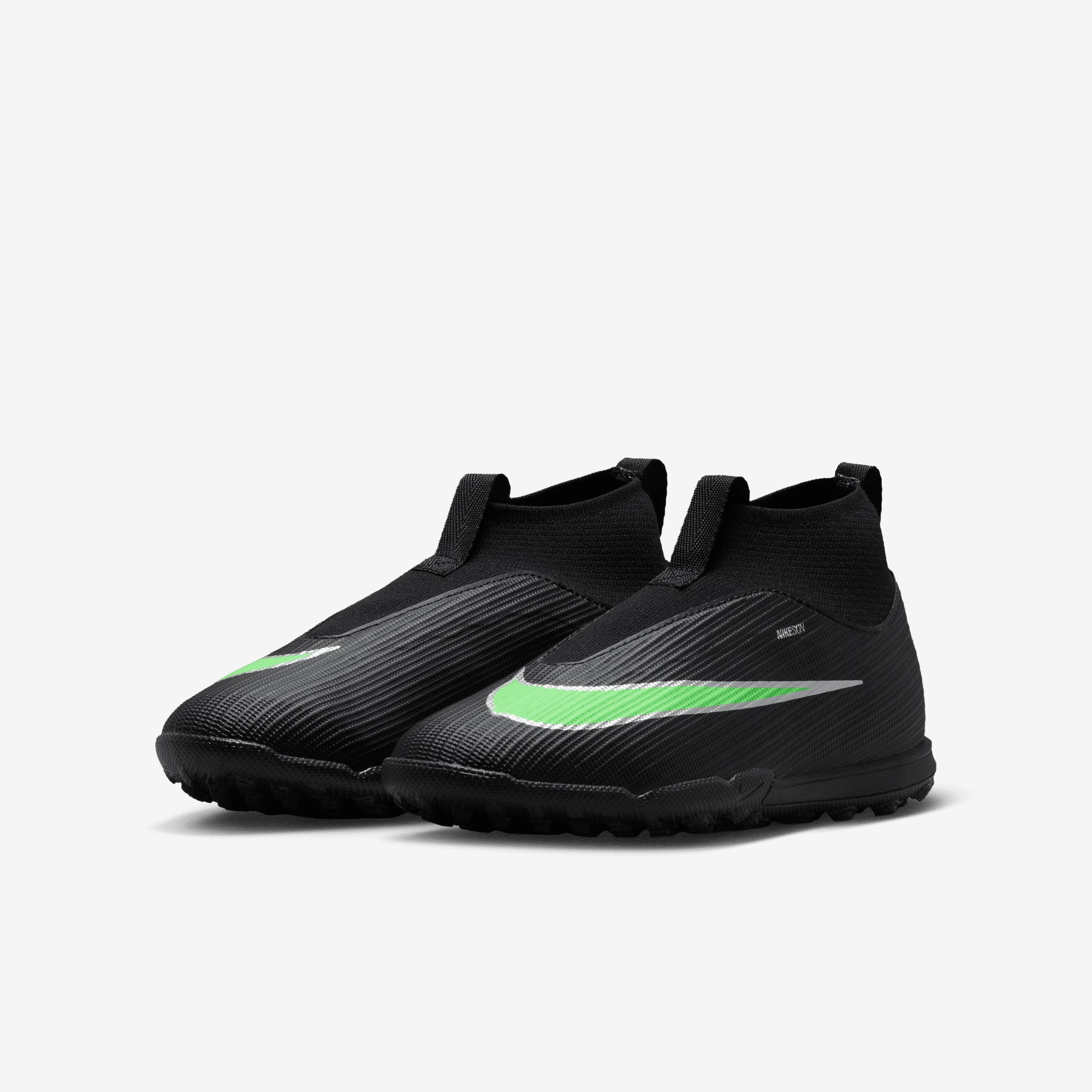 Nike Jr. Mercurial Superfly 11 Academy Big Kids' Turf High-Top Soccer Shoes - Black/Illusion Green-Black