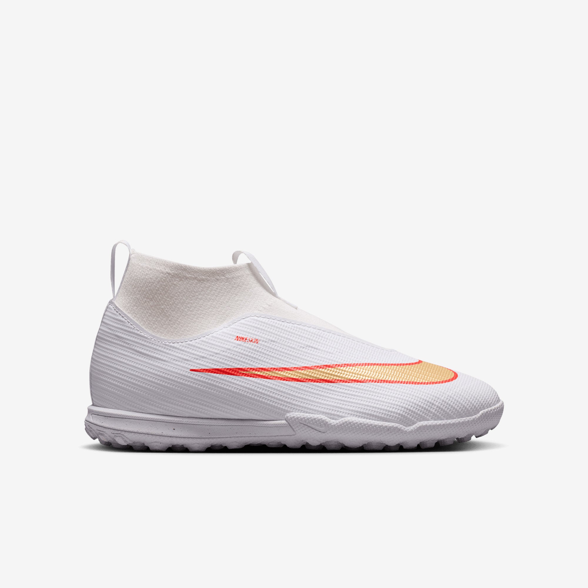 Nike Jr. Mercurial Superfly 11 Academy Big Kids' Turf High-Top Soccer Shoes - White/Blur-Bright Crimson