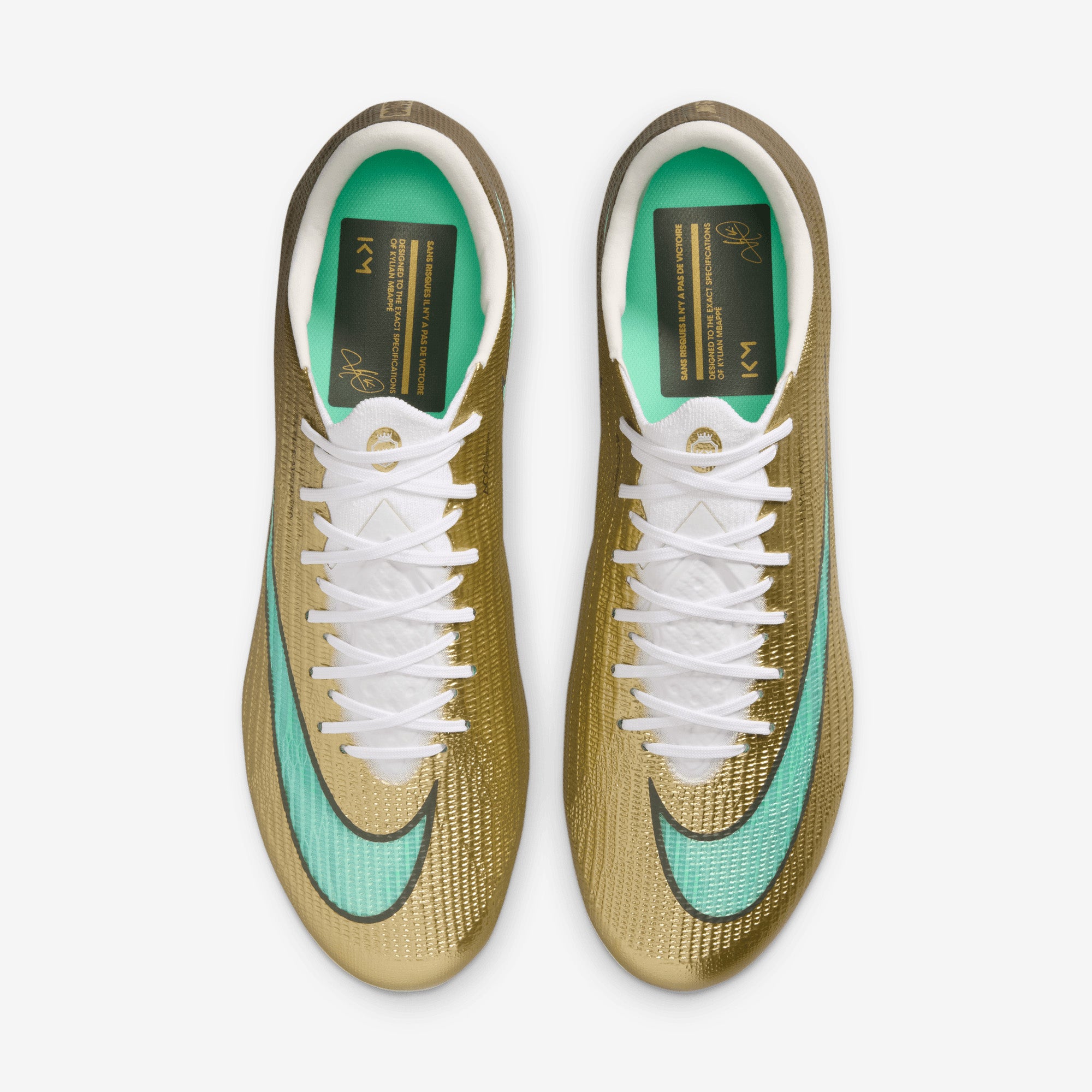 Nike Mercurial Superfly 11 Elite Kylian Mbappé Firm-Ground High-Top Soccer Cleats - Metallic Gold/Green Glow