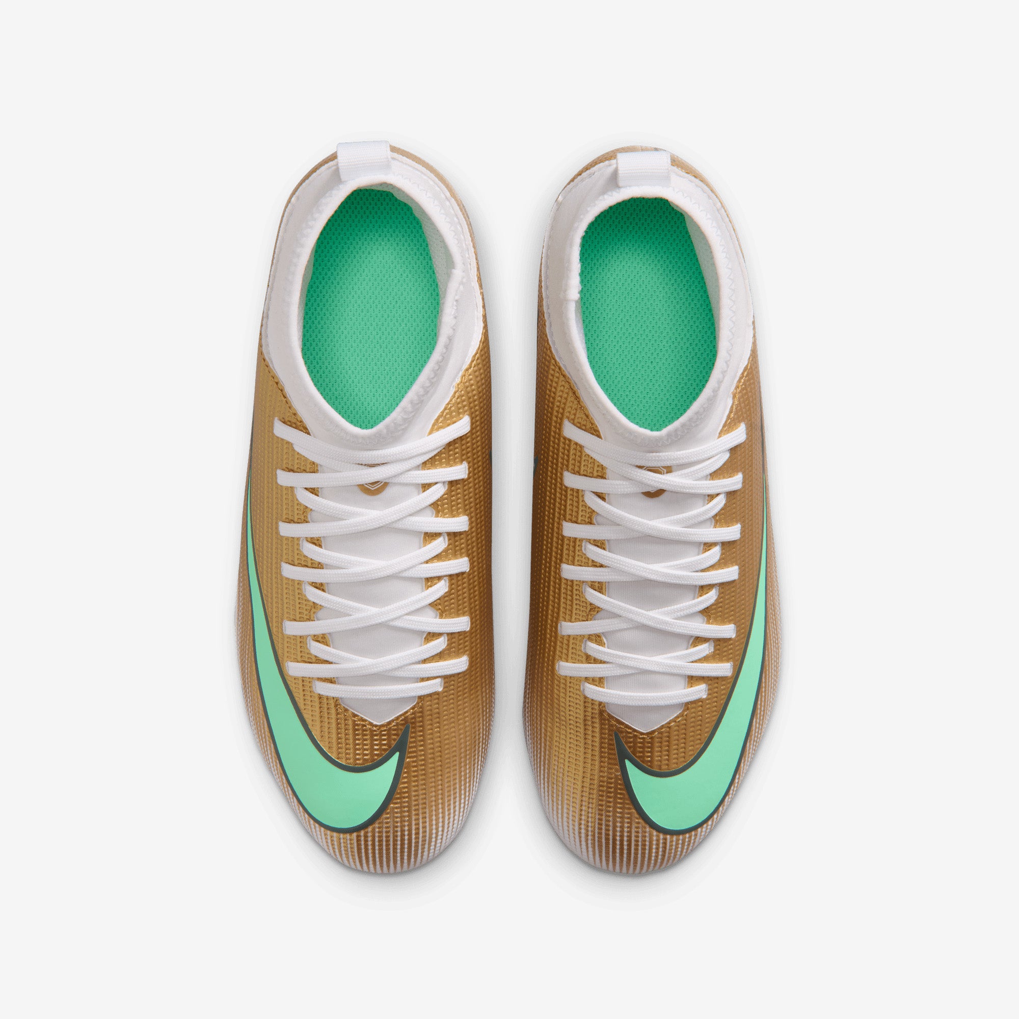 Nike Jr. Mercurial Superfly 11 Club Kylian Mbappé Big Kids' Multi-Ground High-Top Soccer Cleats - Metallic Gold/Green Glow