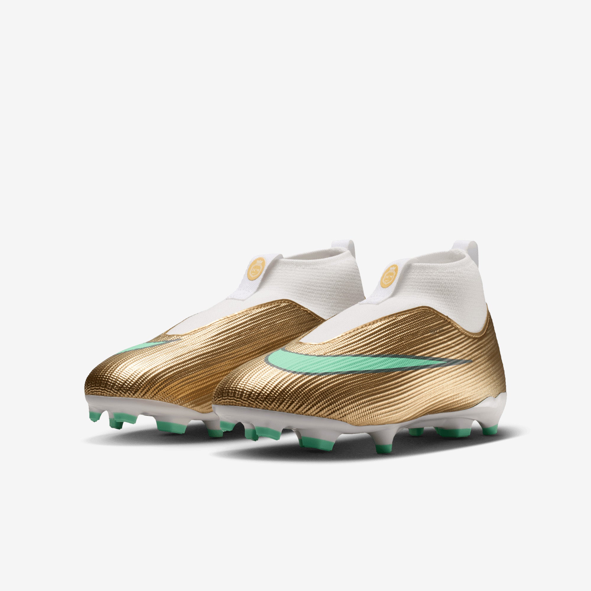 Nike Jr. Mercurial Superfly 11 Academy Kylian Mbappé Big Kids' Multi-Ground High-Top Soccer Cleats - Metallic Gold/Green Glow