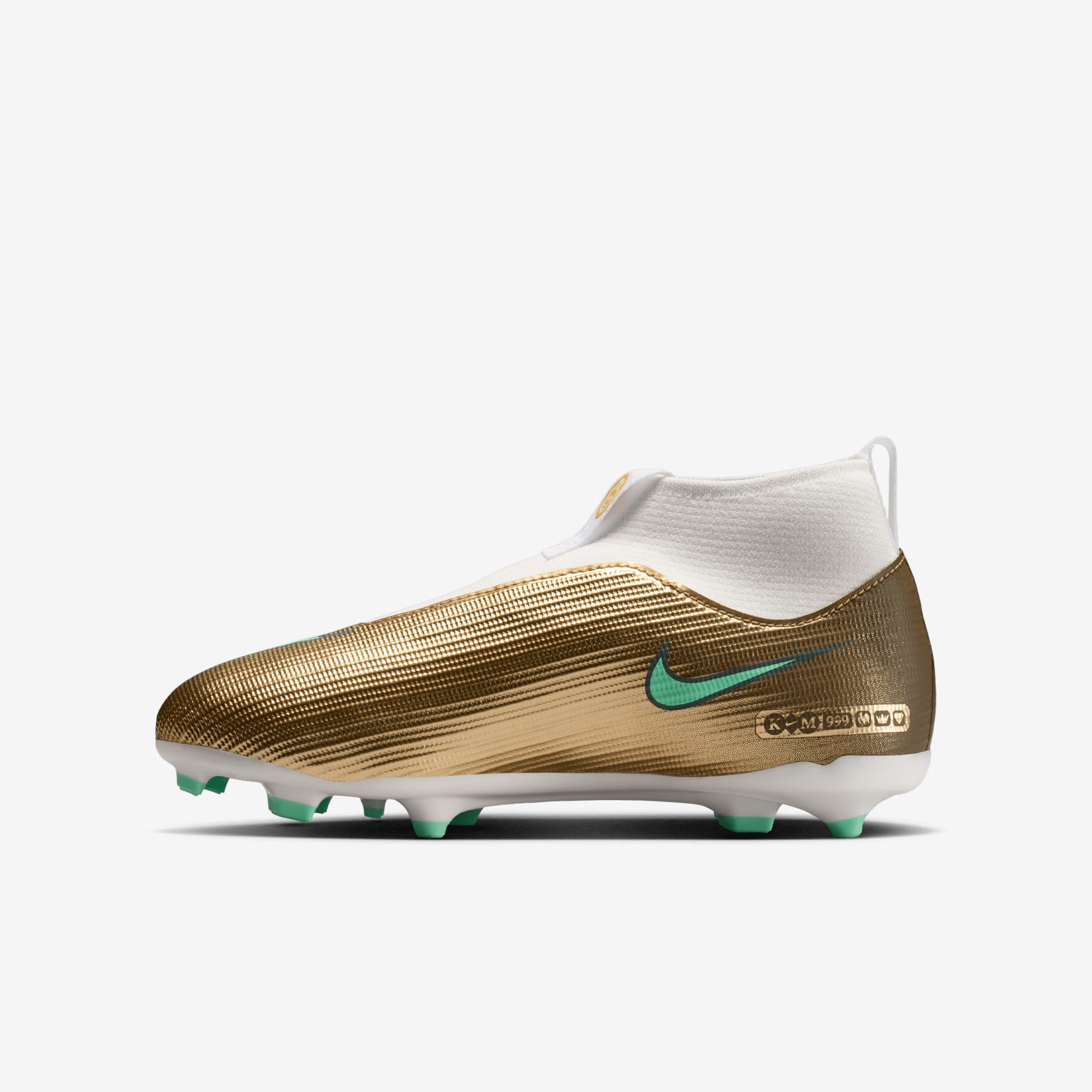 Nike Jr. Mercurial Superfly 11 Academy Kylian Mbappé Big Kids' Multi-Ground High-Top Soccer Cleats - Metallic Gold/Green Glow