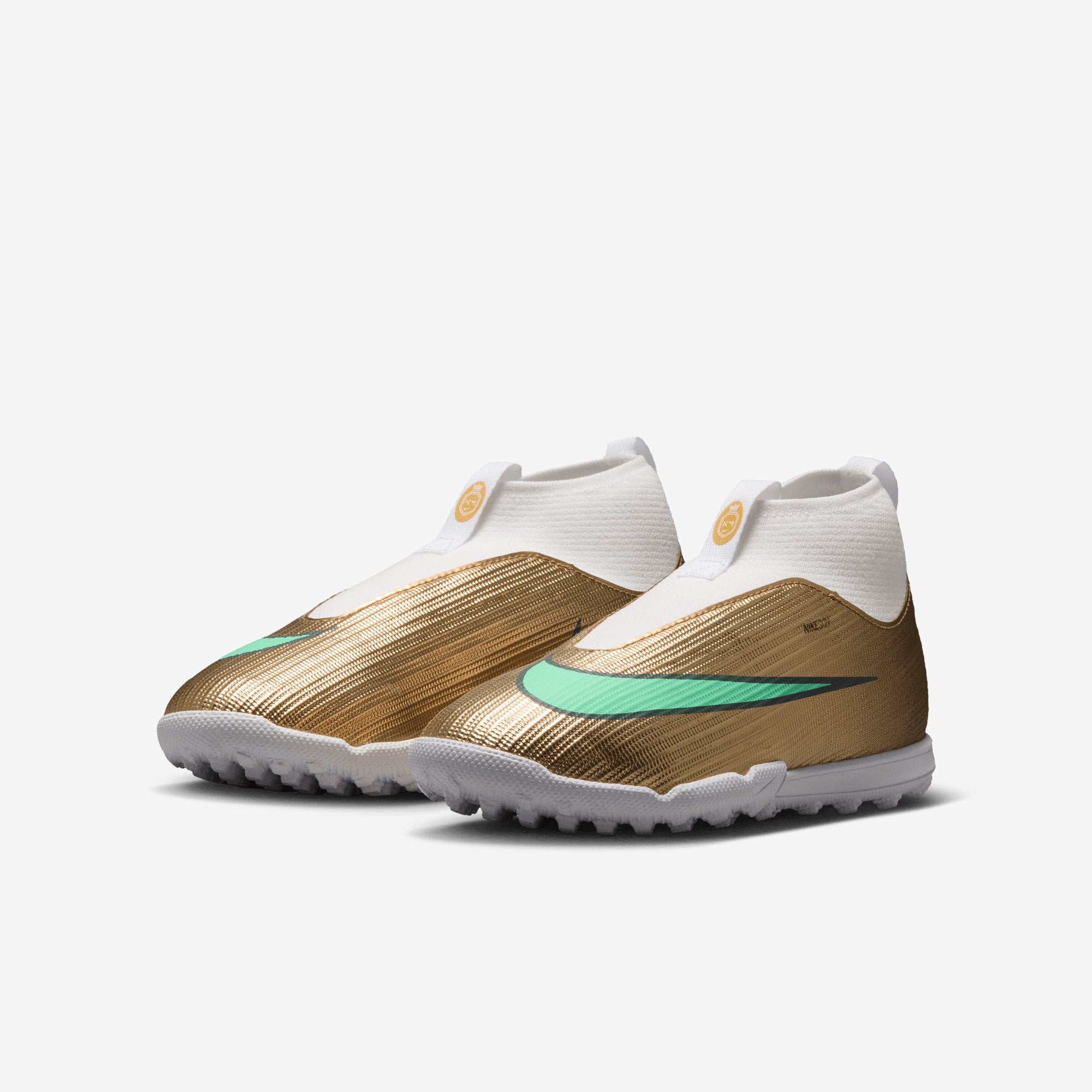 Nike Jr. Mercurial Superfly 11 Academy Kylian Mbappé Big Kids' Turf High-Top Soccer Shoes - Metallic Gold/Green Glow