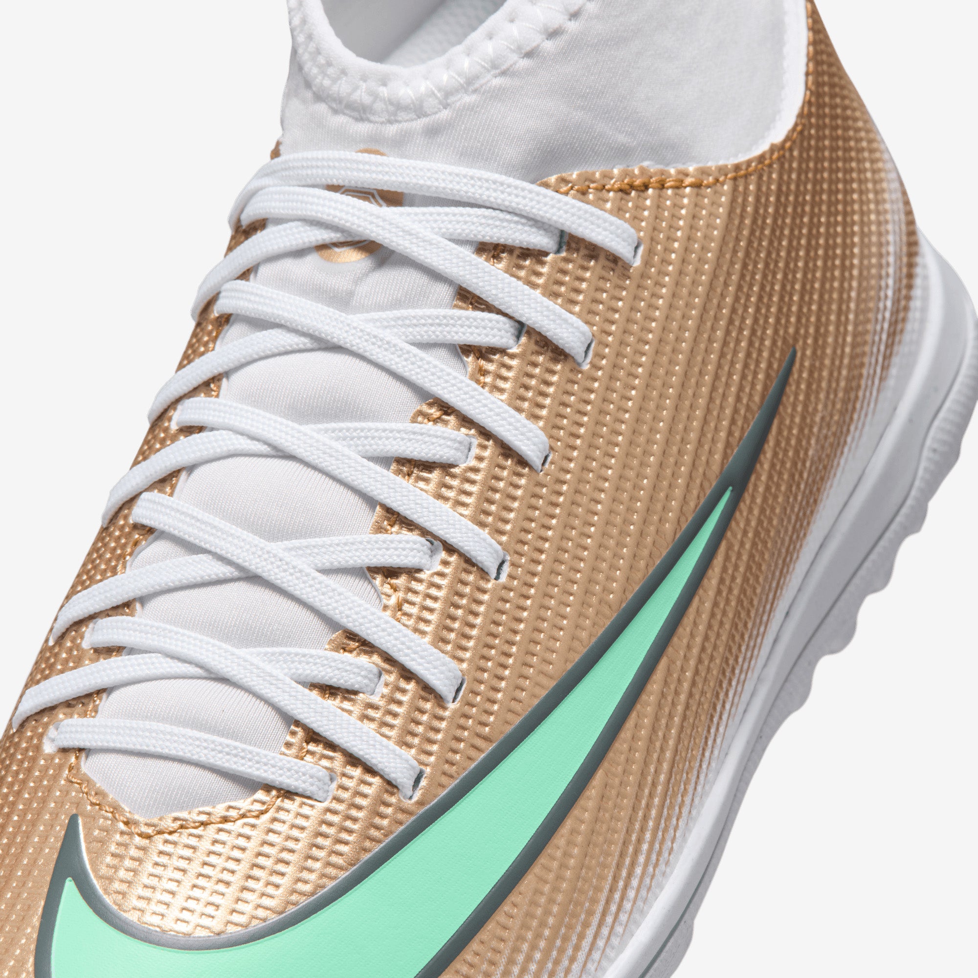 Nike Jr. Mercurial Superfly 11 Club Kylian Mbappé Big Kids' Turf High-Top Soccer Shoes - Metallic Gold/Green Glow