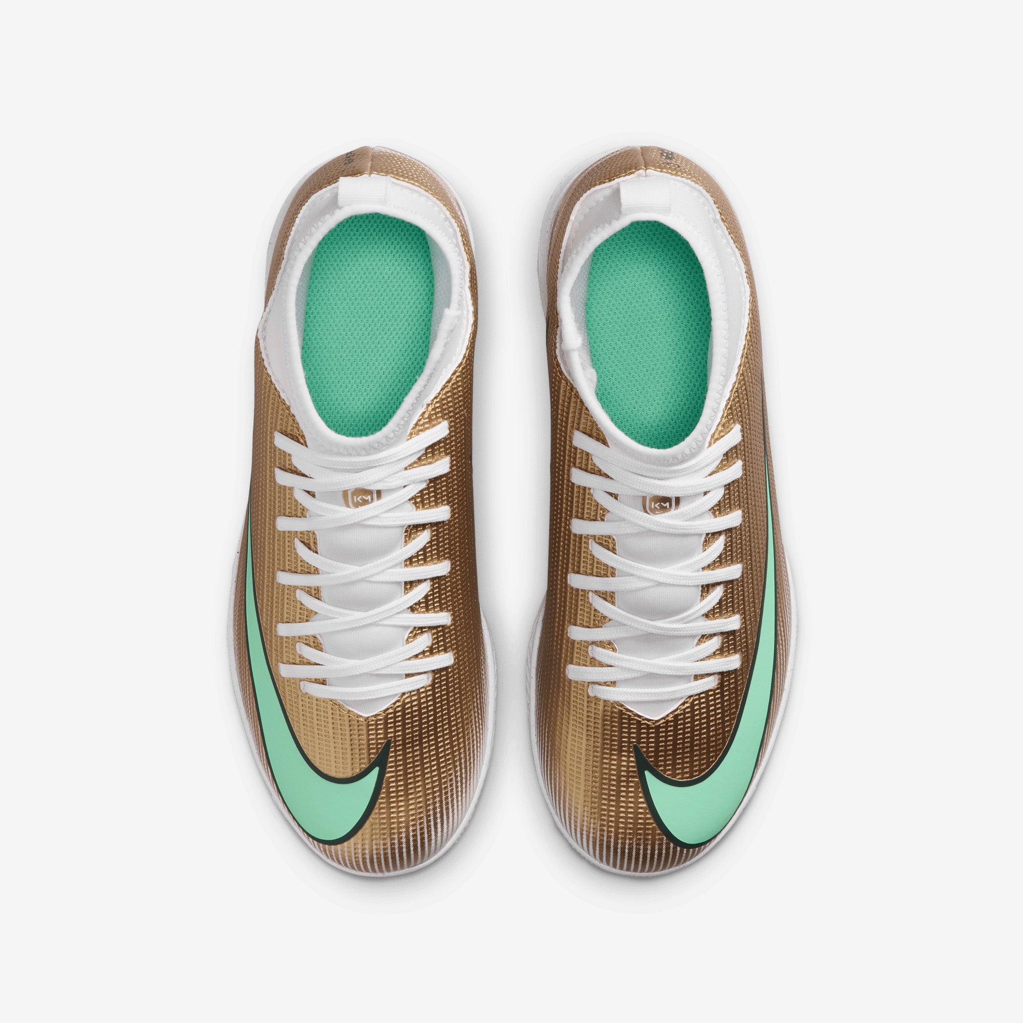 Nike Jr. Mercurial Superfly 11 Club Kylian Mbappé Big Kids' Indoor/Court High-Top Soccer Shoes - Metallic Gold/Green Glow