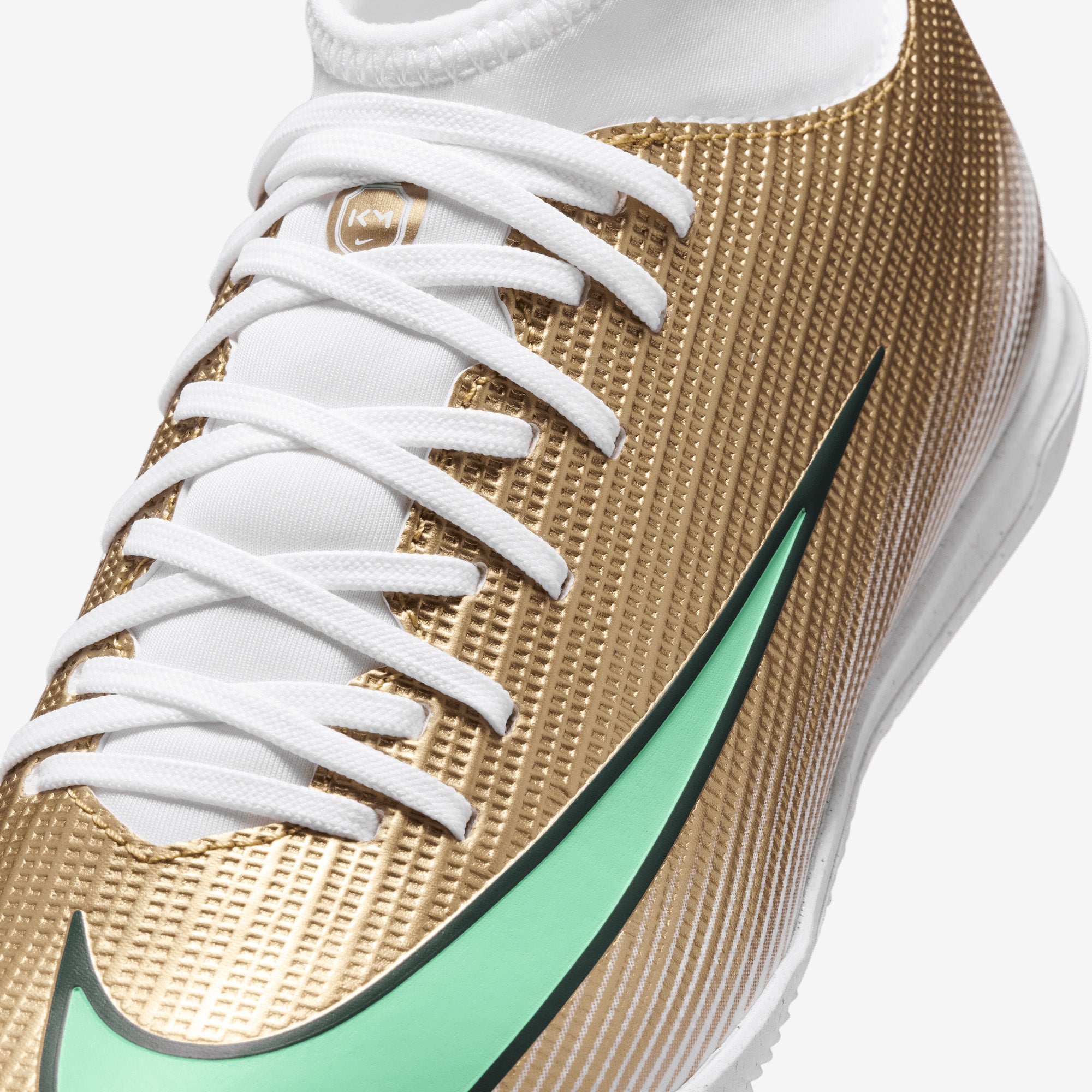 Nike Jr. Mercurial Superfly 11 Club Kylian Mbappé Big Kids' Indoor/Court High-Top Soccer Shoes - Metallic Gold/Green Glow