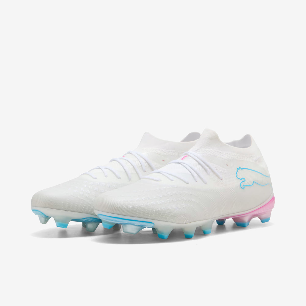PUMA FUTURE 9 MATCH Firm/Artificial-Ground Low-Top Soccer Cleats - PUMA White-Luminous Blue-Luminous Pink