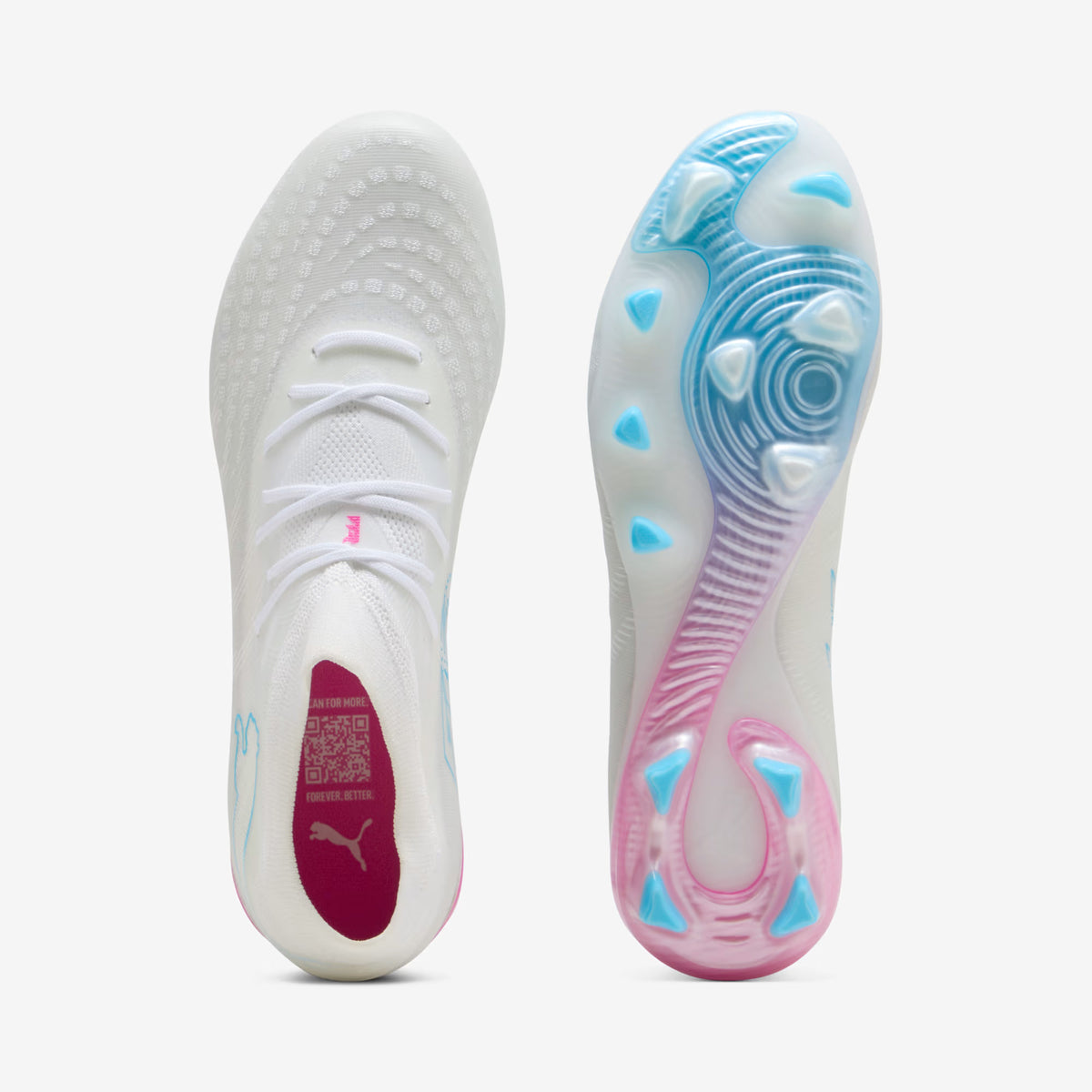PUMA FUTURE 9 MATCH Firm/Artificial-Ground Low-Top Soccer Cleats - PUMA White-Luminous Blue-Luminous Pink