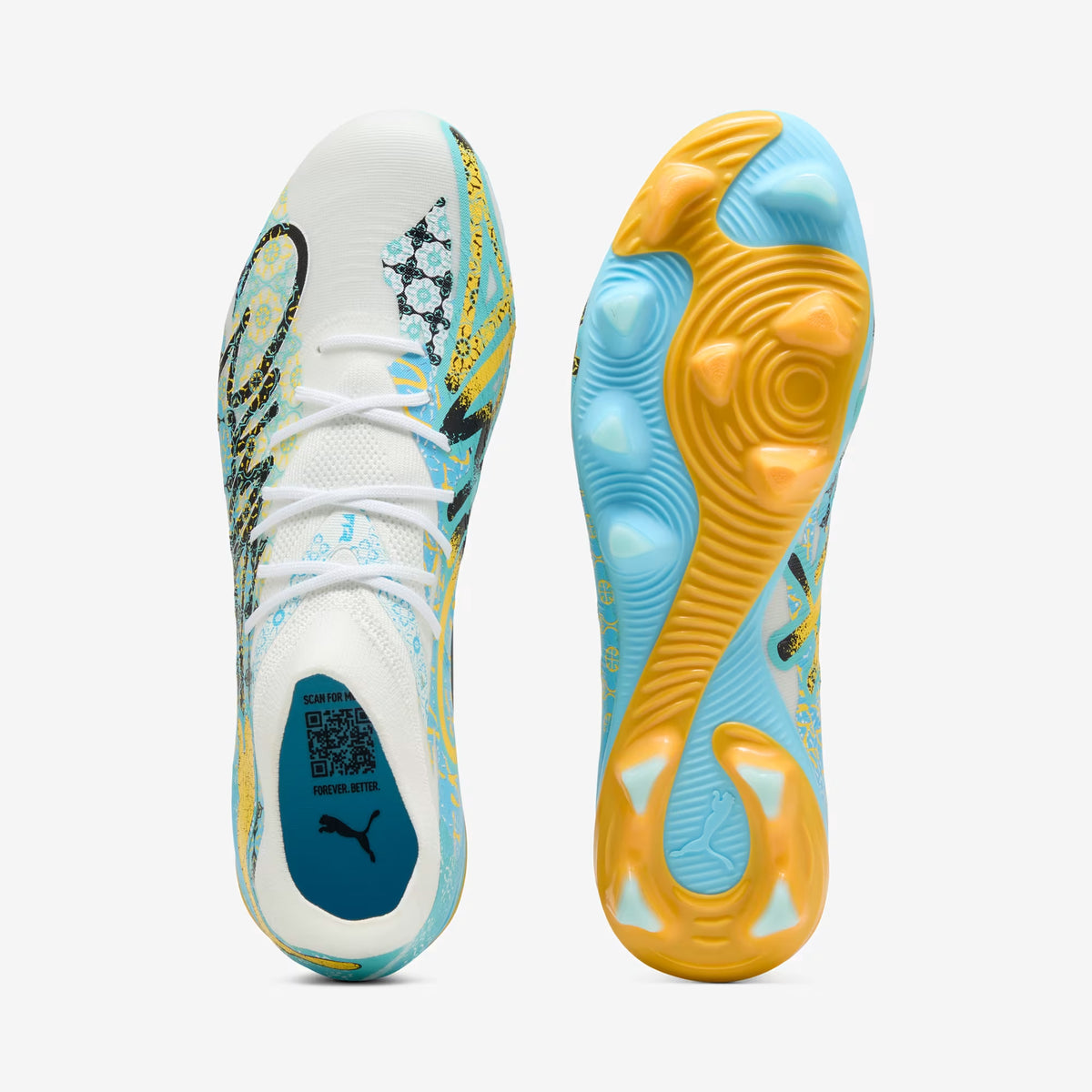 PUMA FUTURE 9 MATCH PLAYMAKER Firm/Artificial-Ground Low-Top Soccer Cleats - PUMA White-Vibrant Blue-Sun Stream-Light Aqua