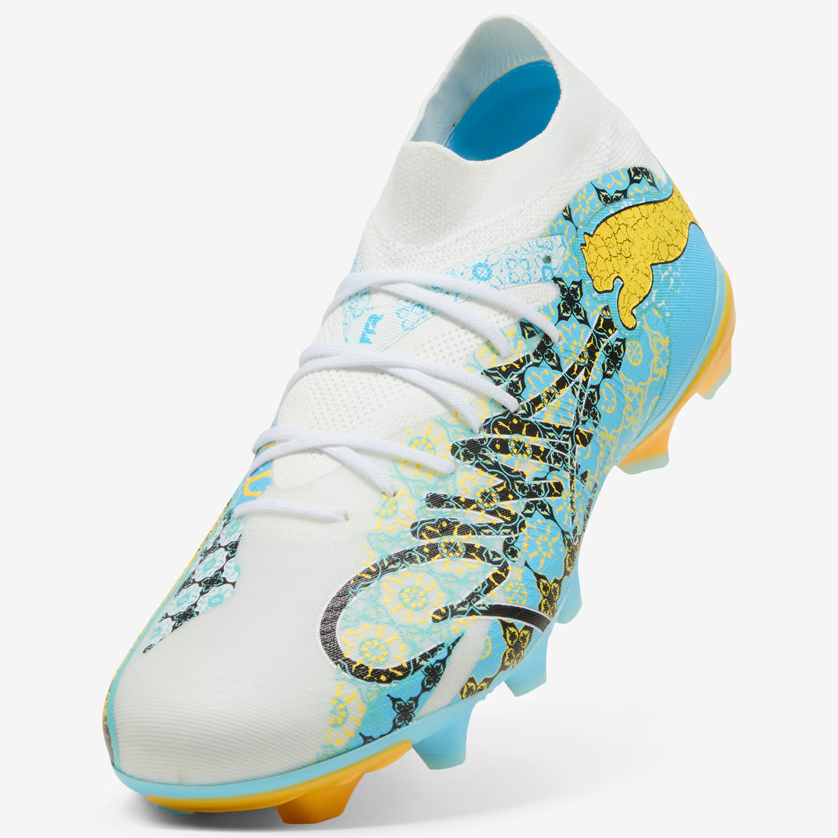 PUMA FUTURE 9 MATCH PLAYMAKER Firm/Artificial-Ground Low-Top Soccer Cleats - PUMA White-Vibrant Blue-Sun Stream-Light Aqua