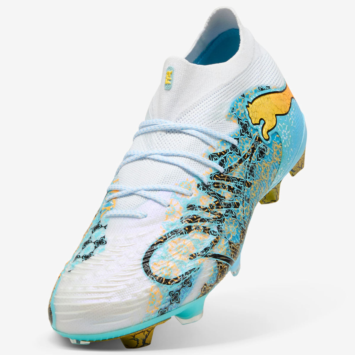 PUMA FUTURE 9 ULTIMATE PLAYMAKER Firm-Ground Low-Top Soccer Cleats - PUMA White-Vibrant Blue-Sun Stream-Light Aqua