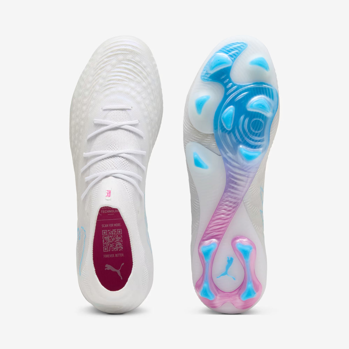 PUMA FUTURE 9 ULTIMATE Firm-Ground Low-Top Soccer Cleats - PUMA White-Luminous Blue-Luminous Pink