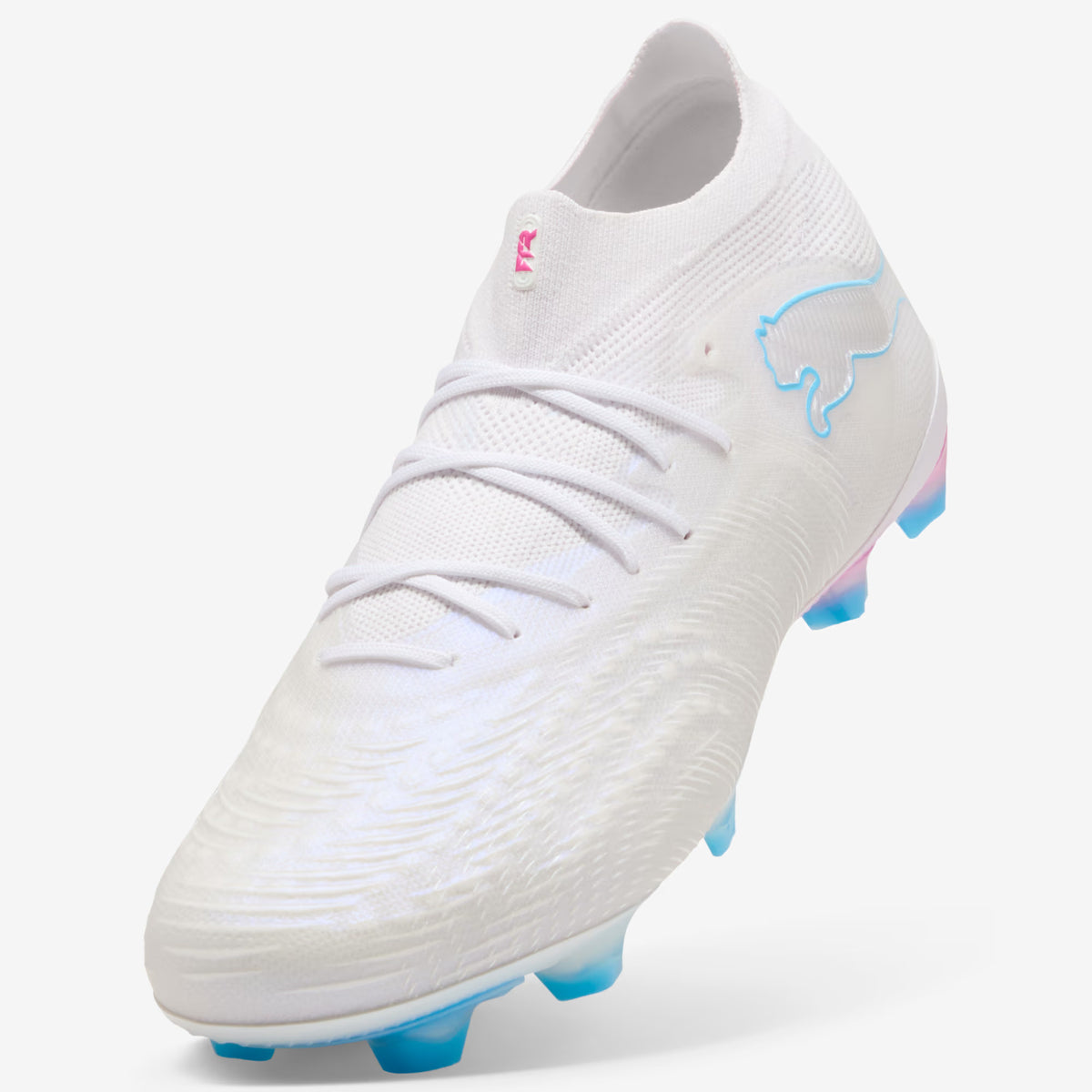 PUMA FUTURE 9 ULTIMATE Firm-Ground Low-Top Soccer Cleats - PUMA White-Luminous Blue-Luminous Pink