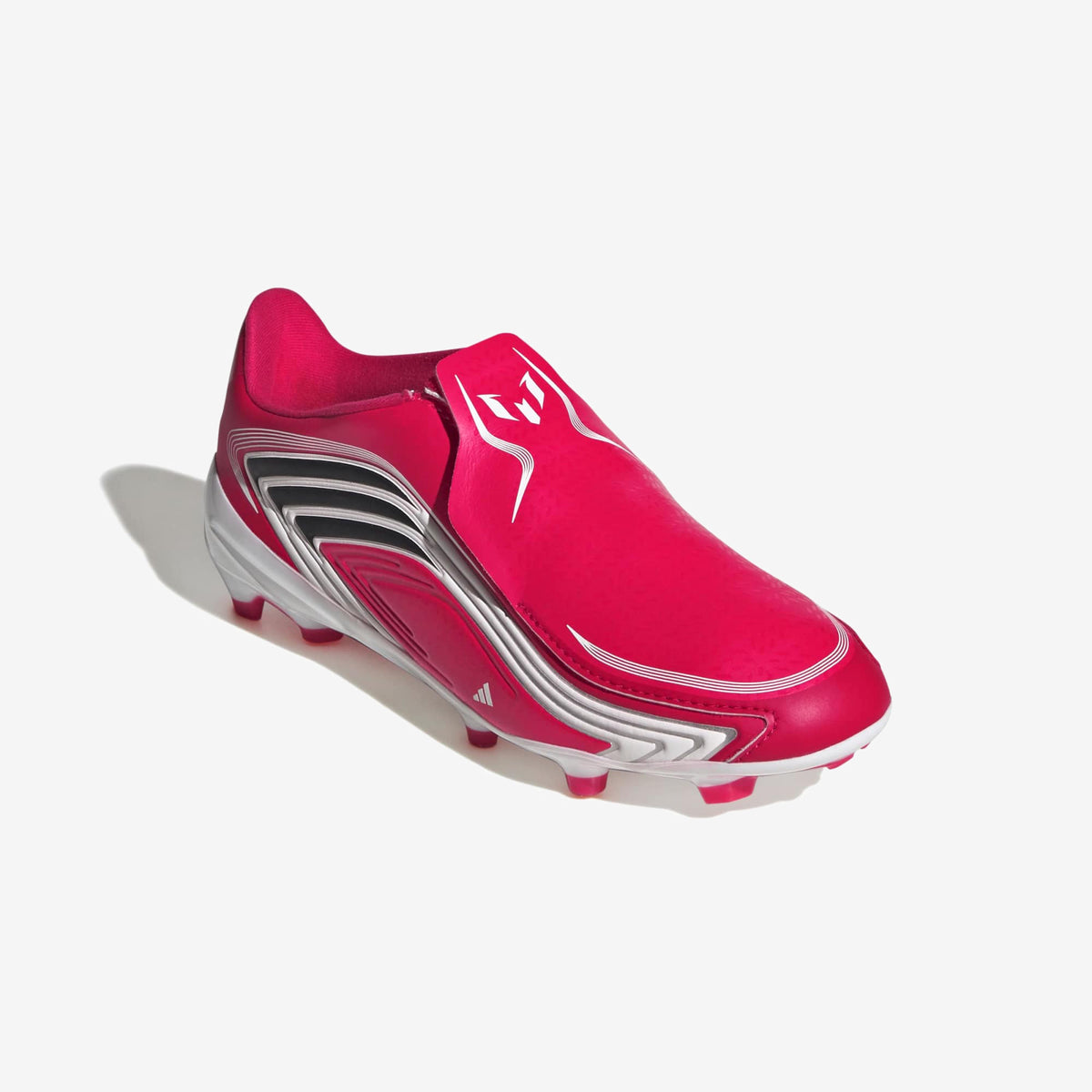 adidas Jr. F50 Messi League Laceless Big Kids' Firm-Ground Low-Top Soccer Cleats - Lucid Red / Core Black / Pure Ruby