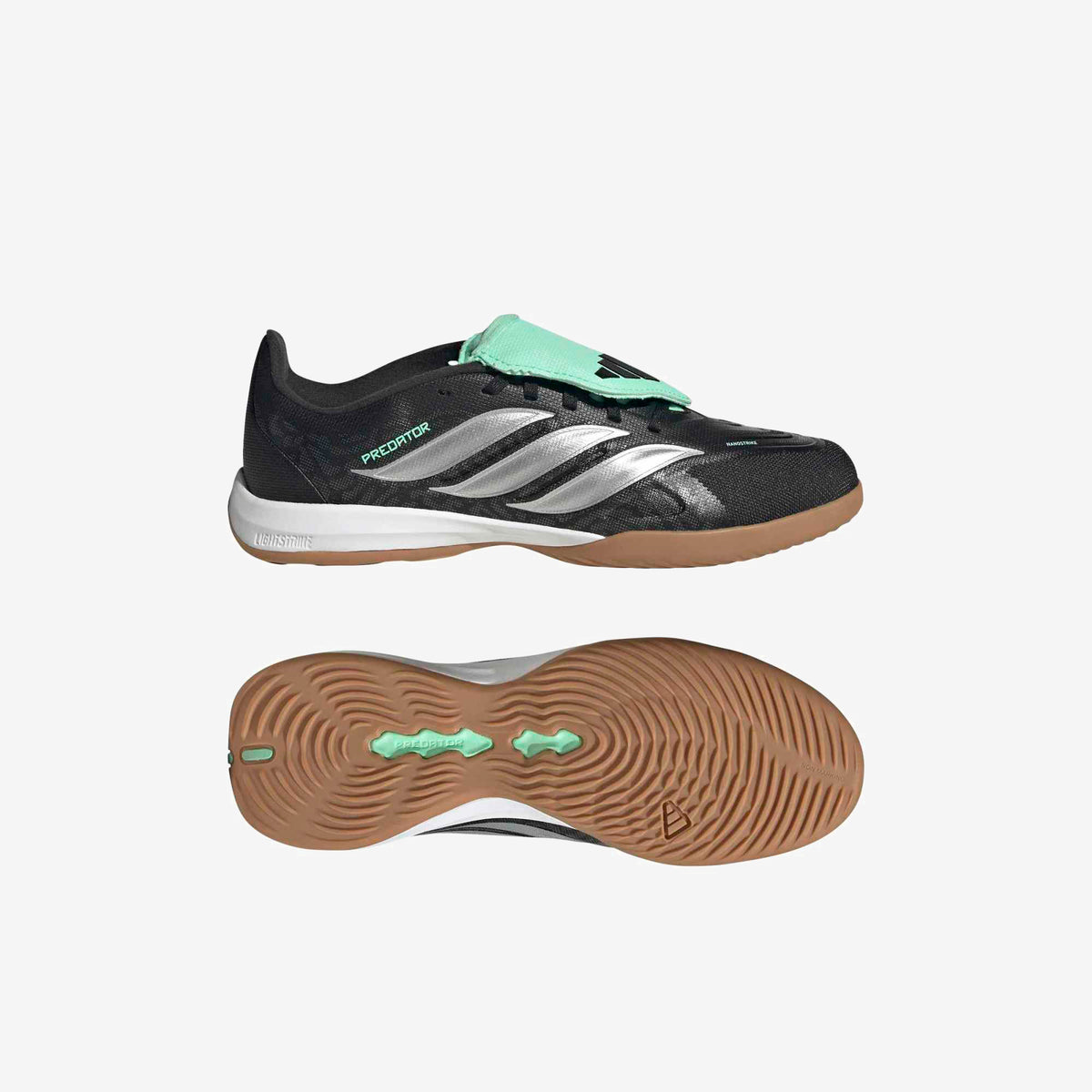 adidas Jr. Predator League Fold-Over Tongue Big Kids' Indoor/Court Low-Top Soccer Shoes - Core Black / Silver Met. / Pulse Mint
