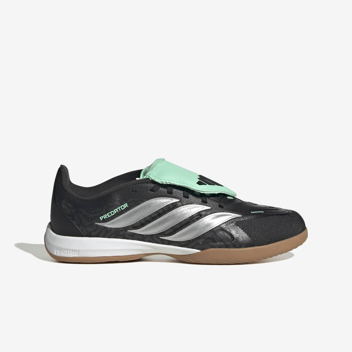 adidas Jr. Predator League Fold-Over Tongue Big Kids' Indoor/Court Low-Top Soccer Shoes - Core Black / Silver Met. / Pulse Mint