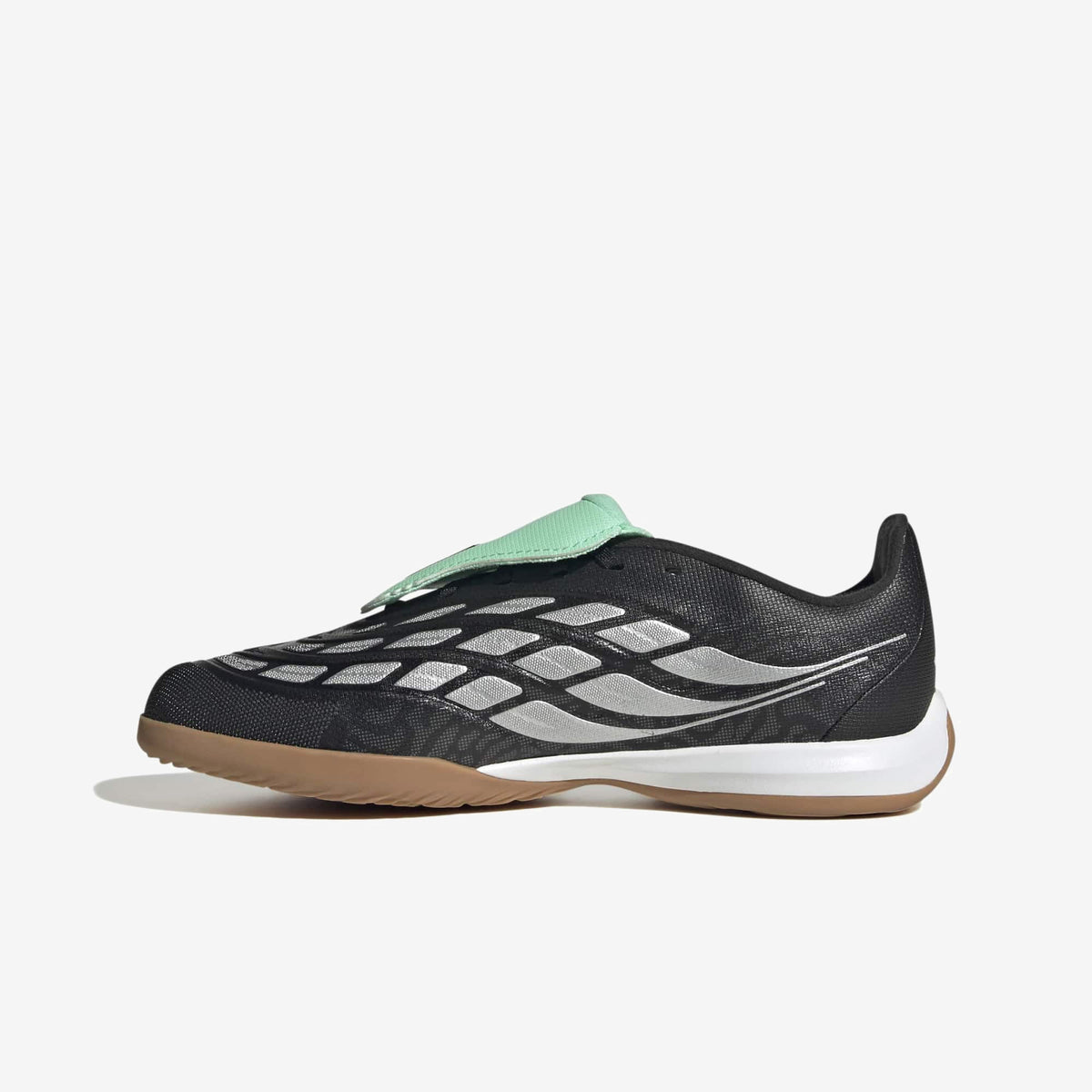 adidas Jr. Predator League Fold-Over Tongue Big Kids' Indoor/Court Low-Top Soccer Shoes - Core Black / Silver Met. / Pulse Mint
