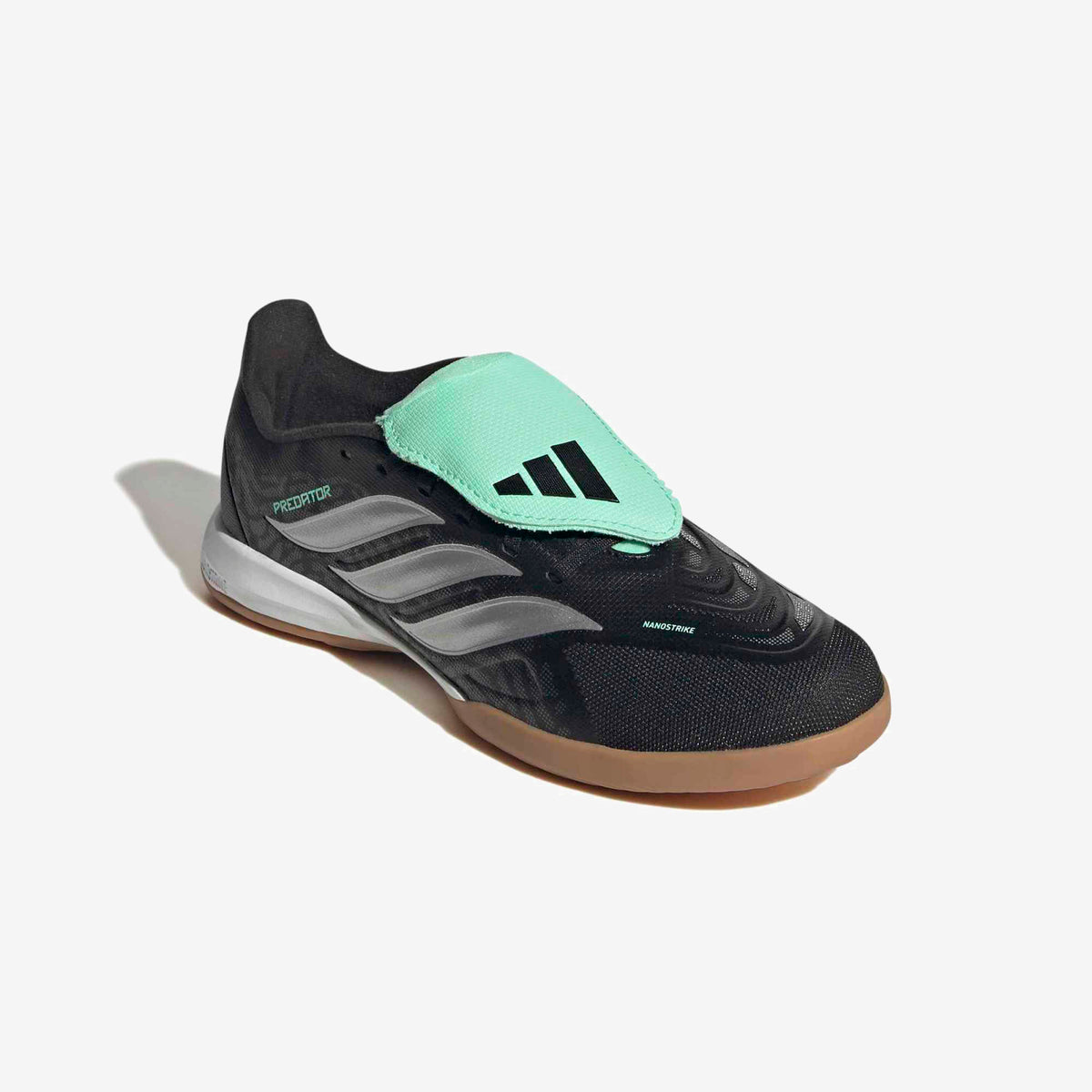 adidas Jr. Predator League Fold-Over Tongue Big Kids' Indoor/Court Low-Top Soccer Shoes - Core Black / Silver Met. / Pulse Mint