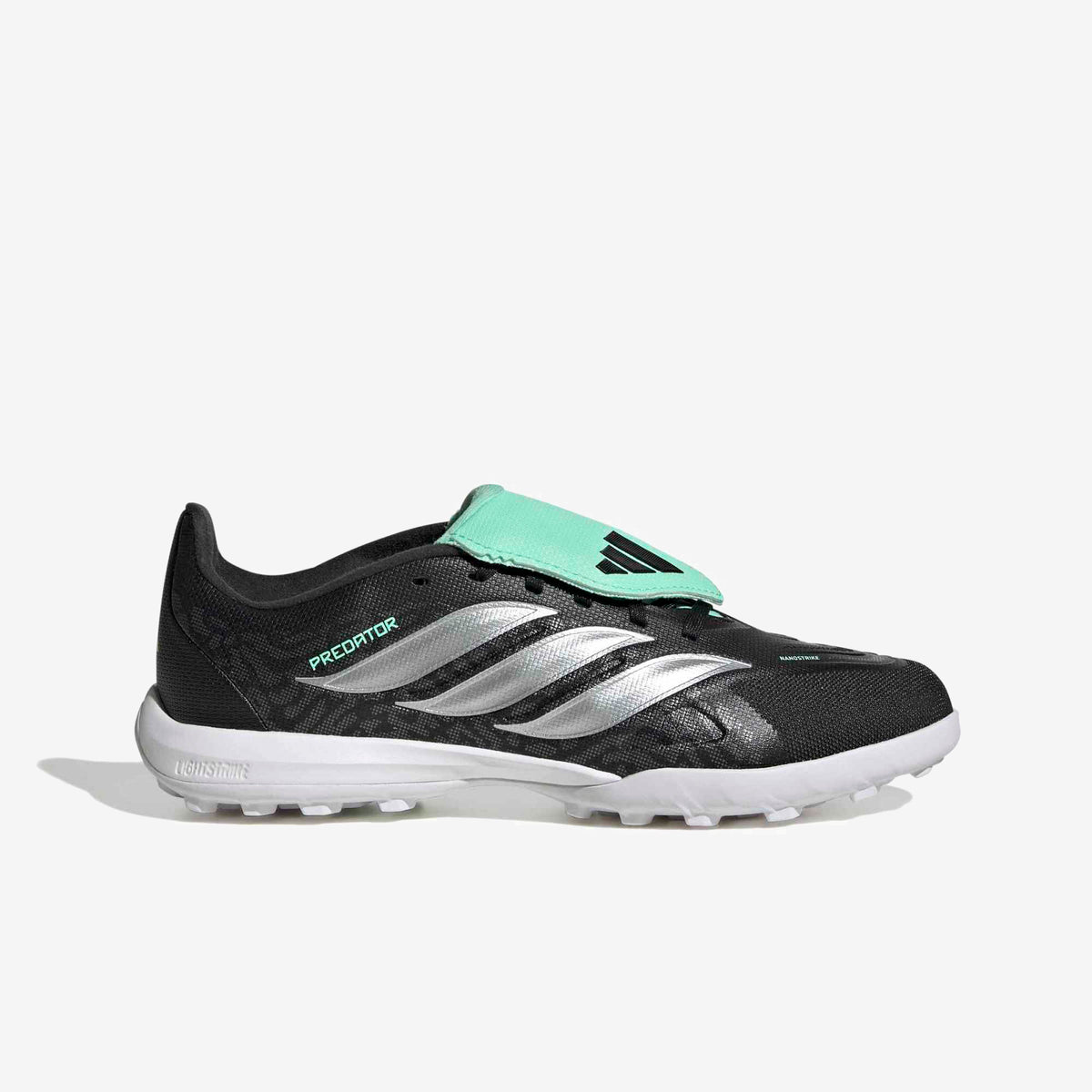 adidas Jr. Predator League Fold-Over Tongue Big Kids' Turf Low-Top Soccer Shoes - Core Black / Silver Met. / Pulse Mint