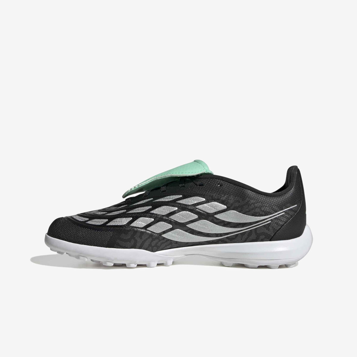 adidas Jr. Predator League Fold-Over Tongue Big Kids' Turf Low-Top Soccer Shoes - Core Black / Silver Met. / Pulse Mint