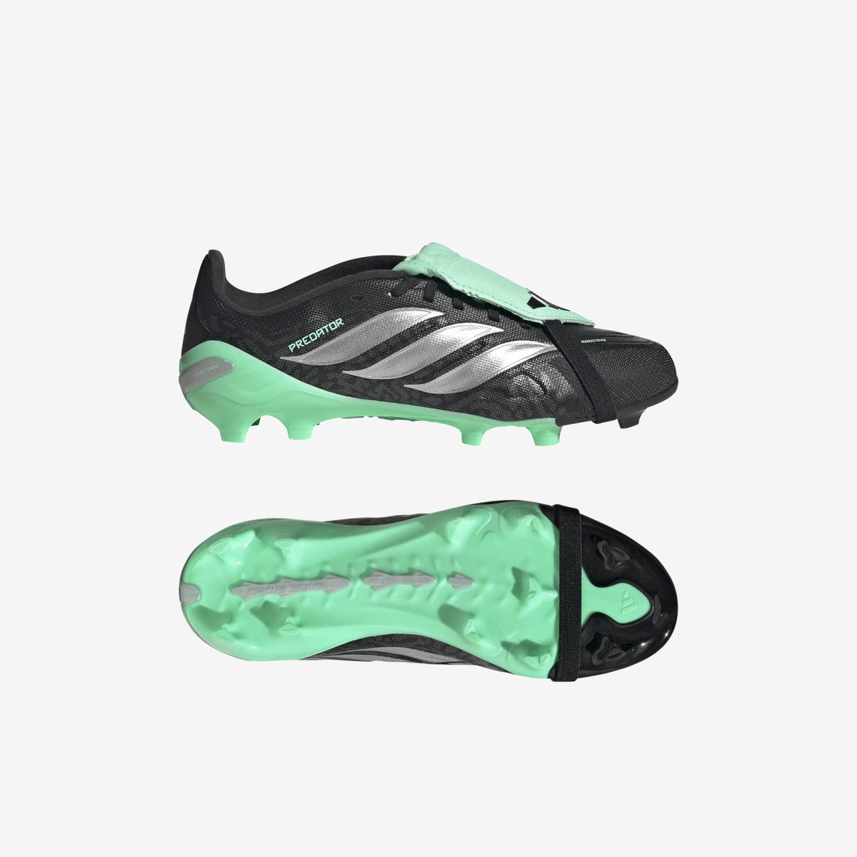 adidas Jr. Predator League Fold-Over Tongue Big Kids' Firm-Ground Low-Top Soccer Cleats - Core Black / Silver Met. / Pulse Mint