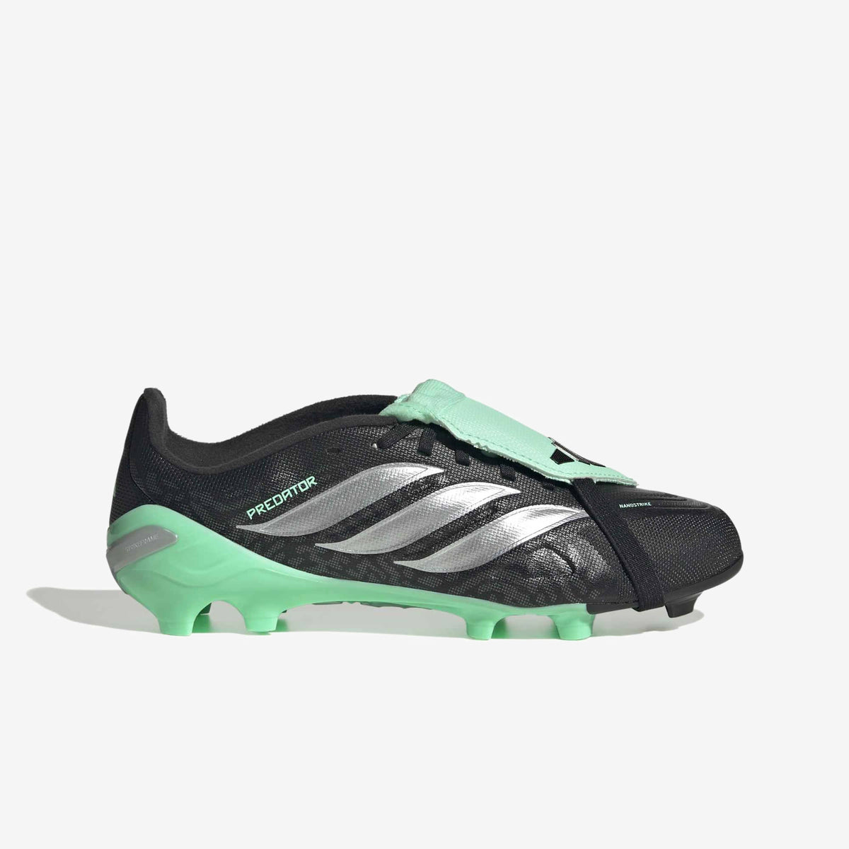 adidas Jr. Predator League Fold-Over Tongue Big Kids' Firm-Ground Low-Top Soccer Cleats - Core Black / Silver Met. / Pulse Mint