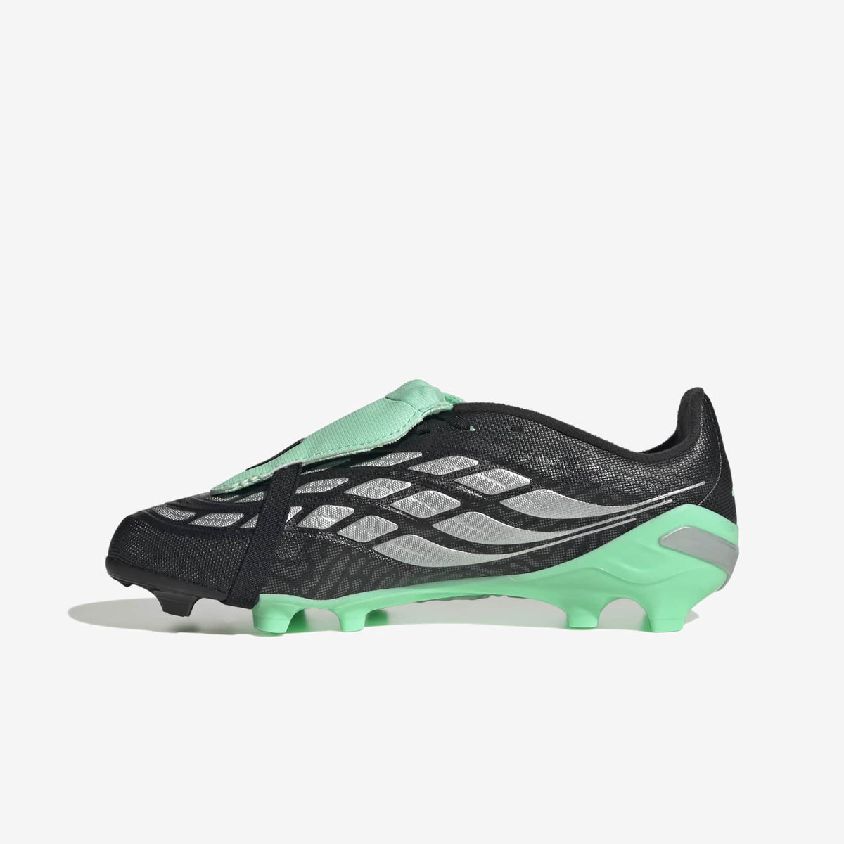 adidas Jr. Predator League Fold-Over Tongue Big Kids' Firm-Ground Low-Top Soccer Cleats - Core Black / Silver Met. / Pulse Mint