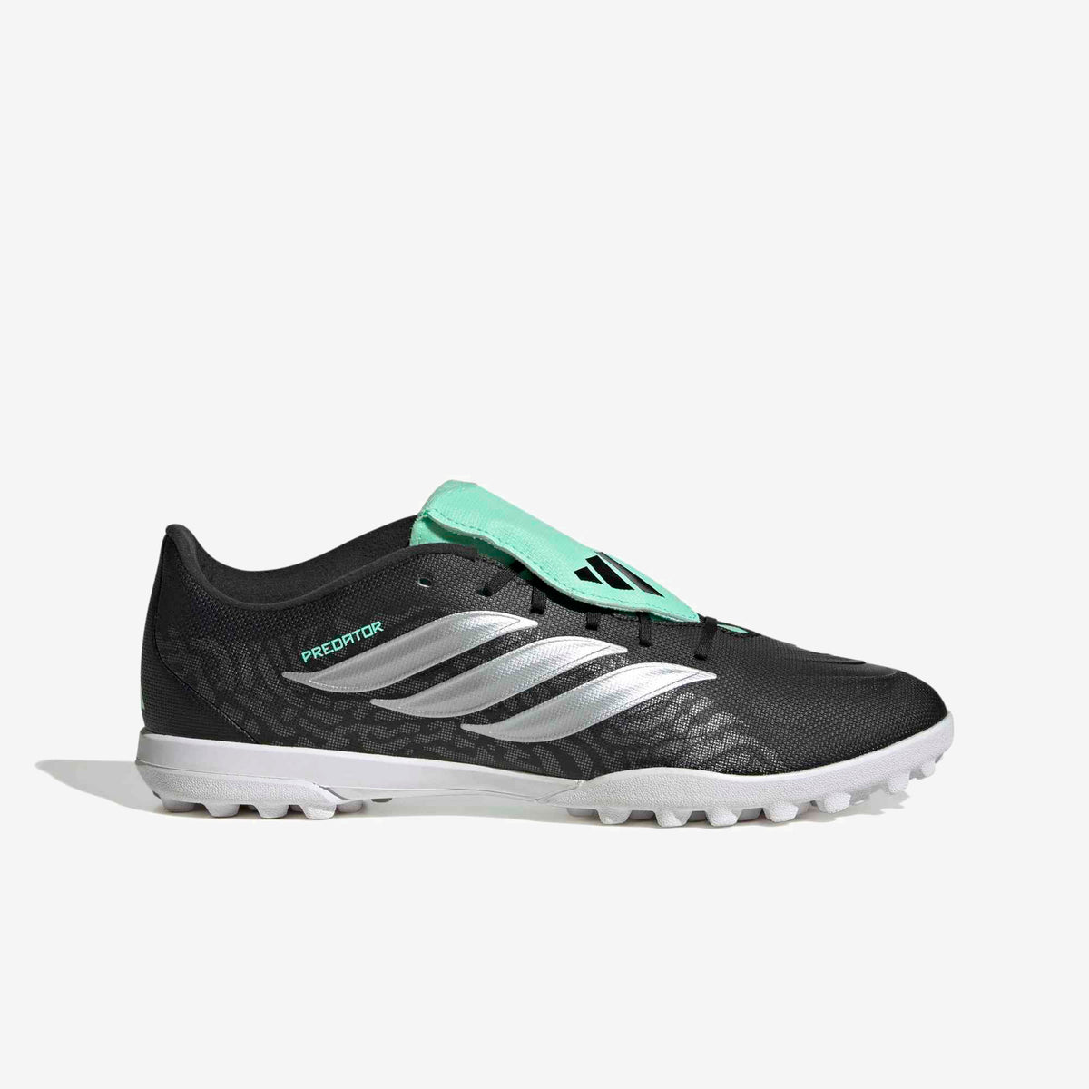 adidas Predator Club Fold-Over Tongue Firm-Ground Low-Top Soccer Cleats - Core Black / Silver Met. / Pulse Mint