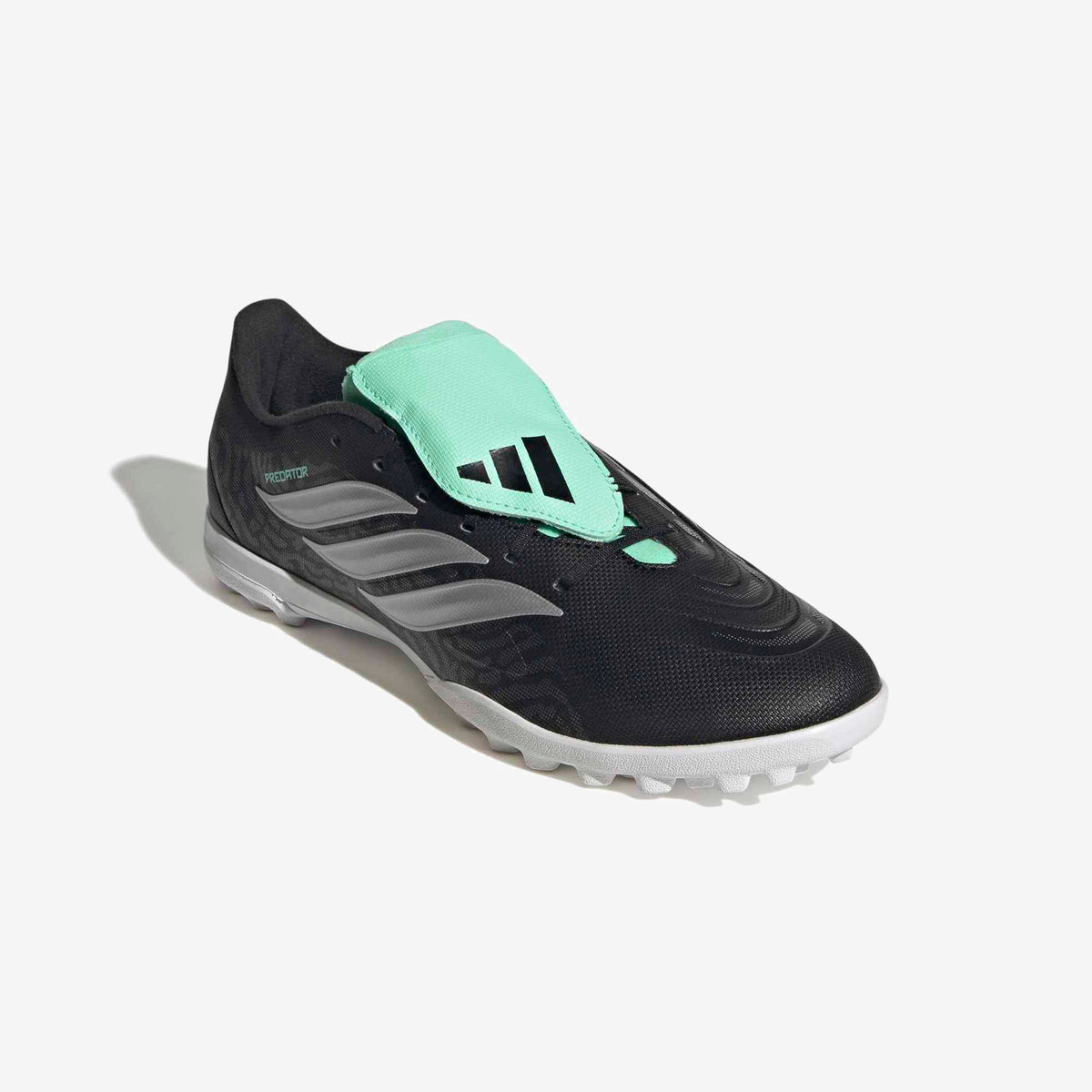 adidas Predator Club Fold-Over Tongue Firm-Ground Low-Top Soccer Cleats - Core Black / Silver Met. / Pulse Mint