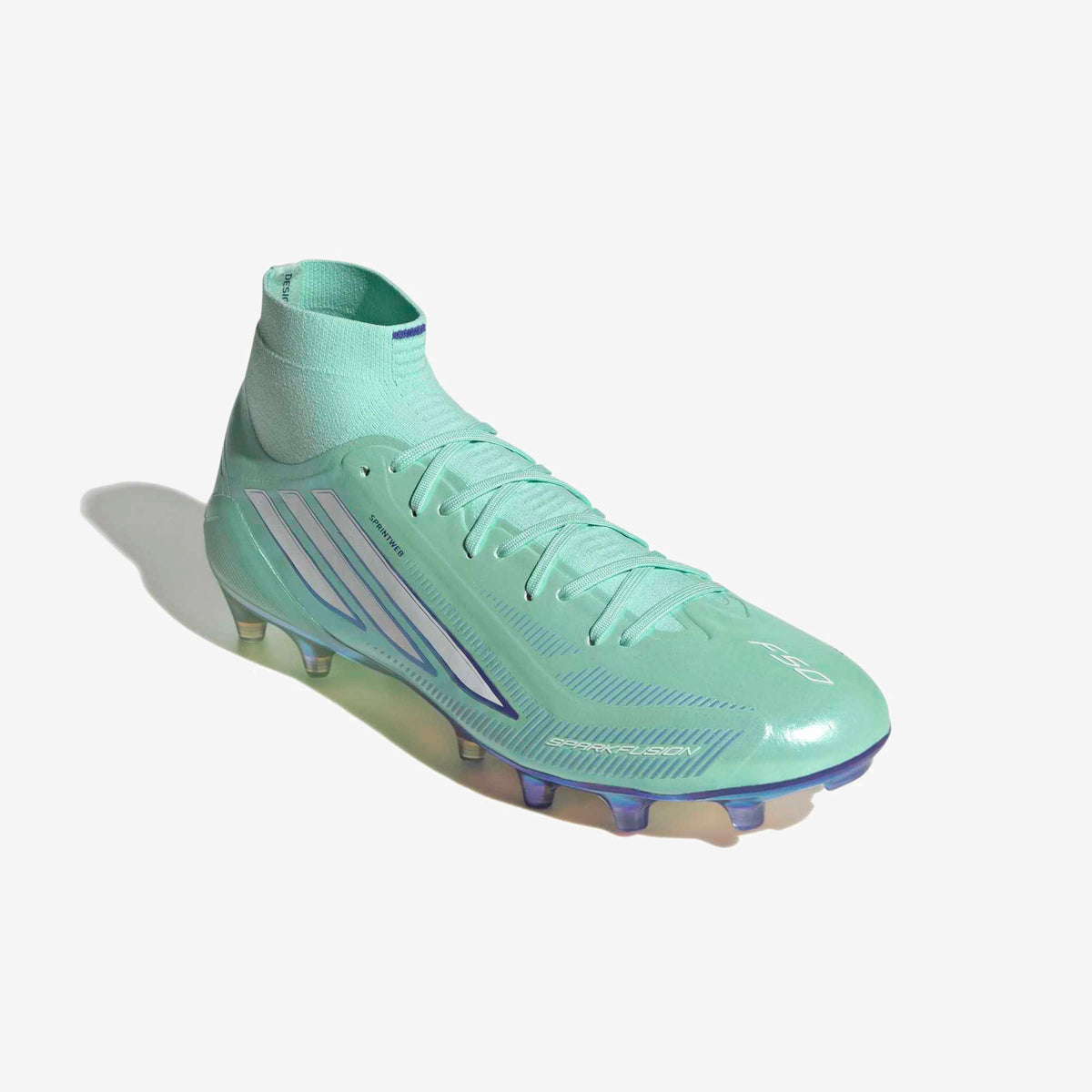 adidas F50 Sparkfusion Elite Firm Ground/Artificial Grass High-Top Soccer Cleats - Clear Mint / Ftwr White / Solar Purple