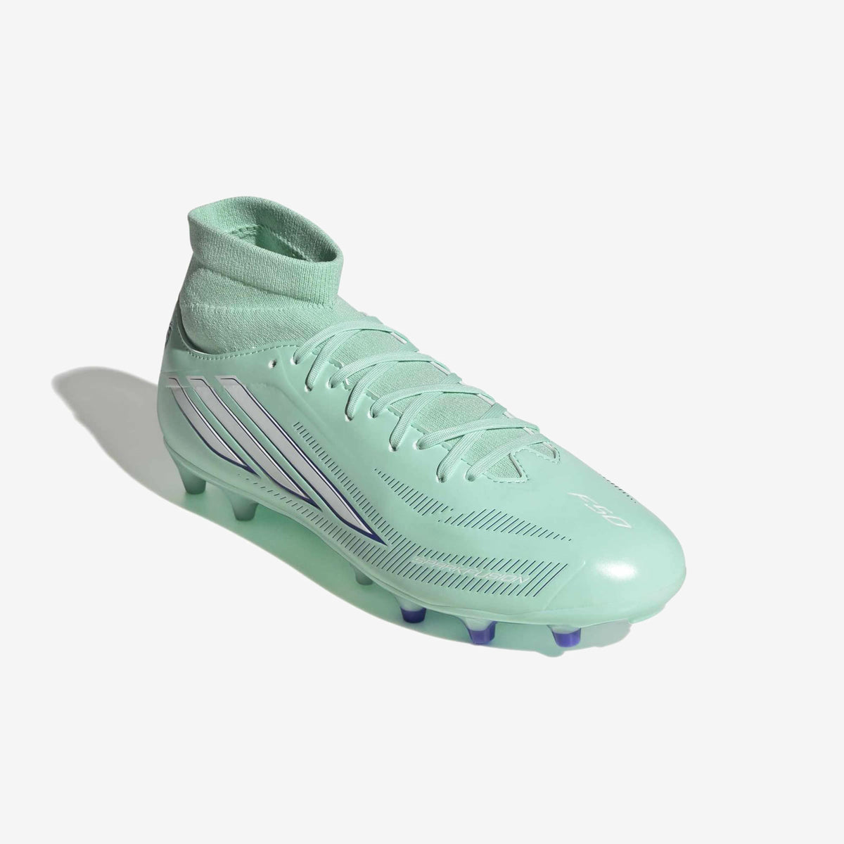 adidas F50 Sparkfusion Club Firm Ground/Artificial Grass High-Top Soccer Cleats - Clear Mint / Ftwr White / Solar Purple