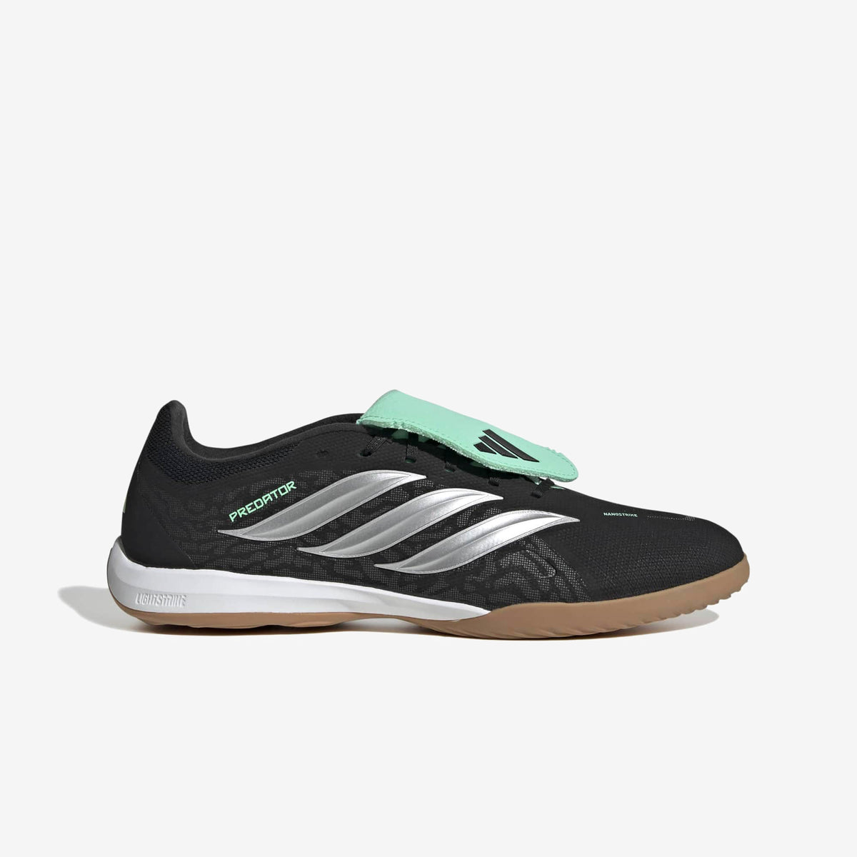 adidas Predator League Fold-Over Tongue Indoor/Court Low-Top Soccer Shoes - Core Black / Silver Met. / Pulse Mint