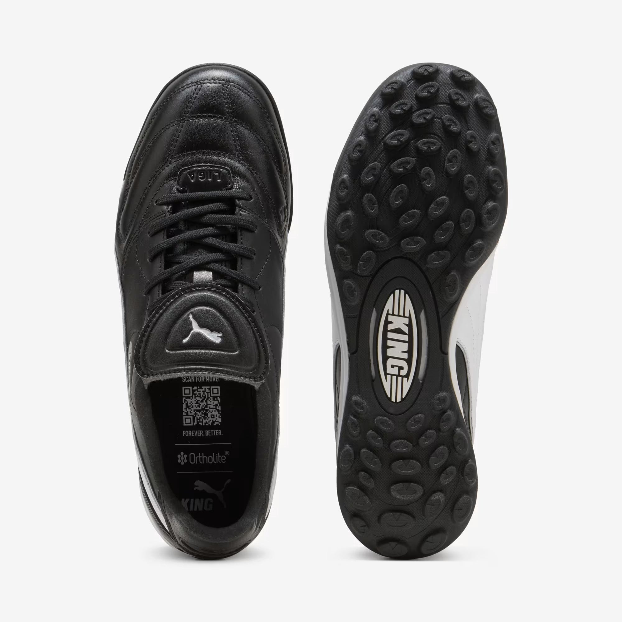 PUMA KING LIGA TT Turf Low-Top Soccer Shoes - PUMA Black-PUMA Silver-PUMA White