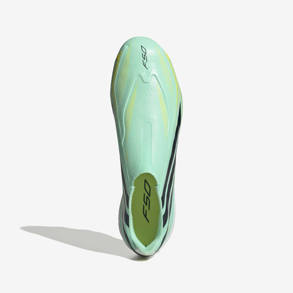 adidas F50 Hyperfast League Laceless Firm-Ground Low-Top Soccer Cleats - Pulse Mint / Night Navy / Solar Lemon
