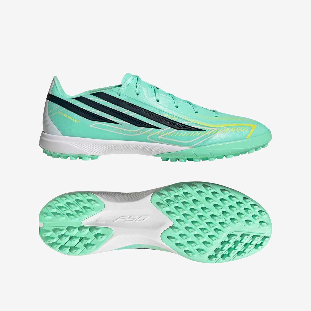 adidas F50 Hyperfast League Turf Low-Top Soccer Shoes - Pulse Mint / Night Navy / Solar Lemon