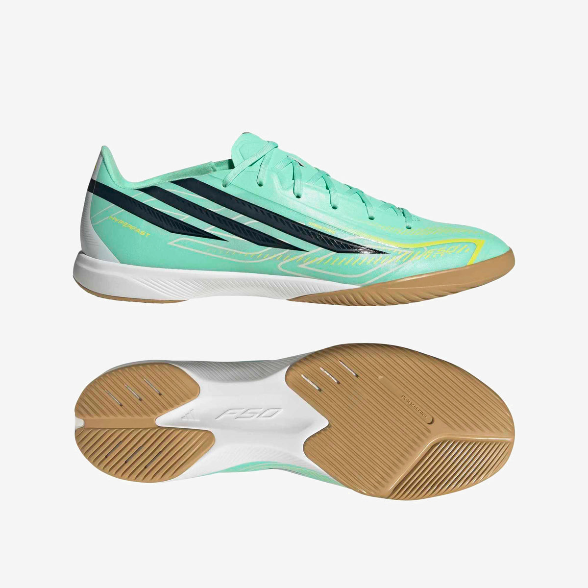 adidas F50 Hyperfast League Indoor/Court Low-Top Soccer Shoes - Pulse Mint / Night Navy / Solar Lemon