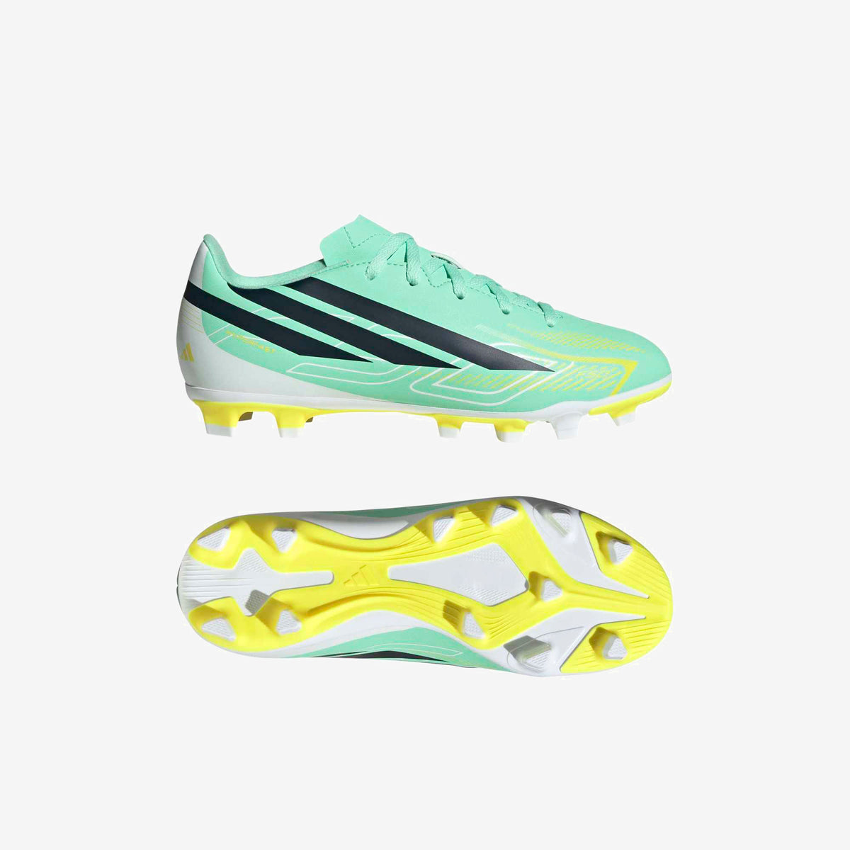 adidas Jr. F50 Hyperfast Club Little/Big Kids' Firm/Multi-Ground Low-Top Soccer Cleats - Pulse Mint / Night Navy / Solar Lemon