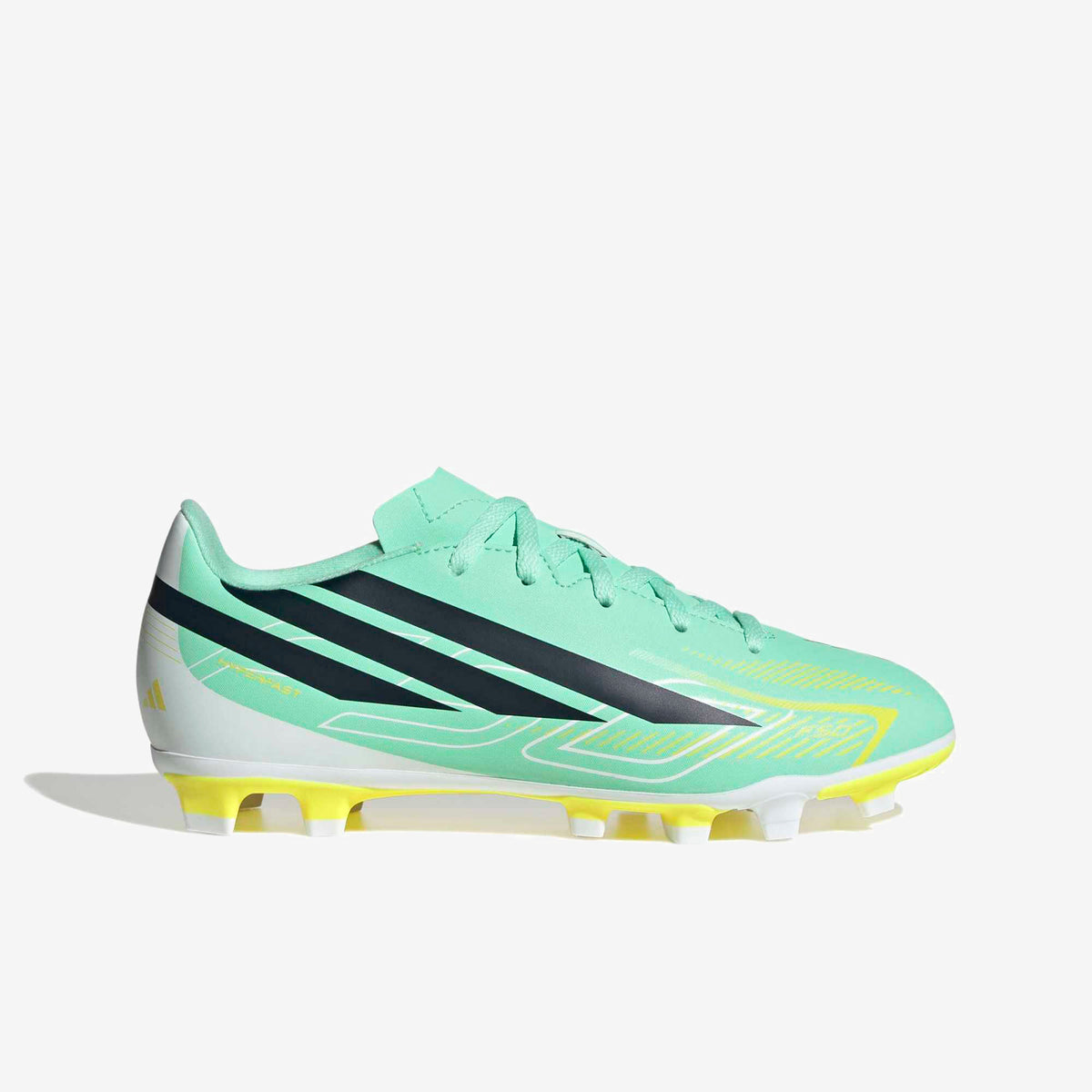 adidas Jr. F50 Hyperfast Club Little/Big Kids' Firm/Multi-Ground Low-Top Soccer Cleats - Pulse Mint / Night Navy / Solar Lemon
